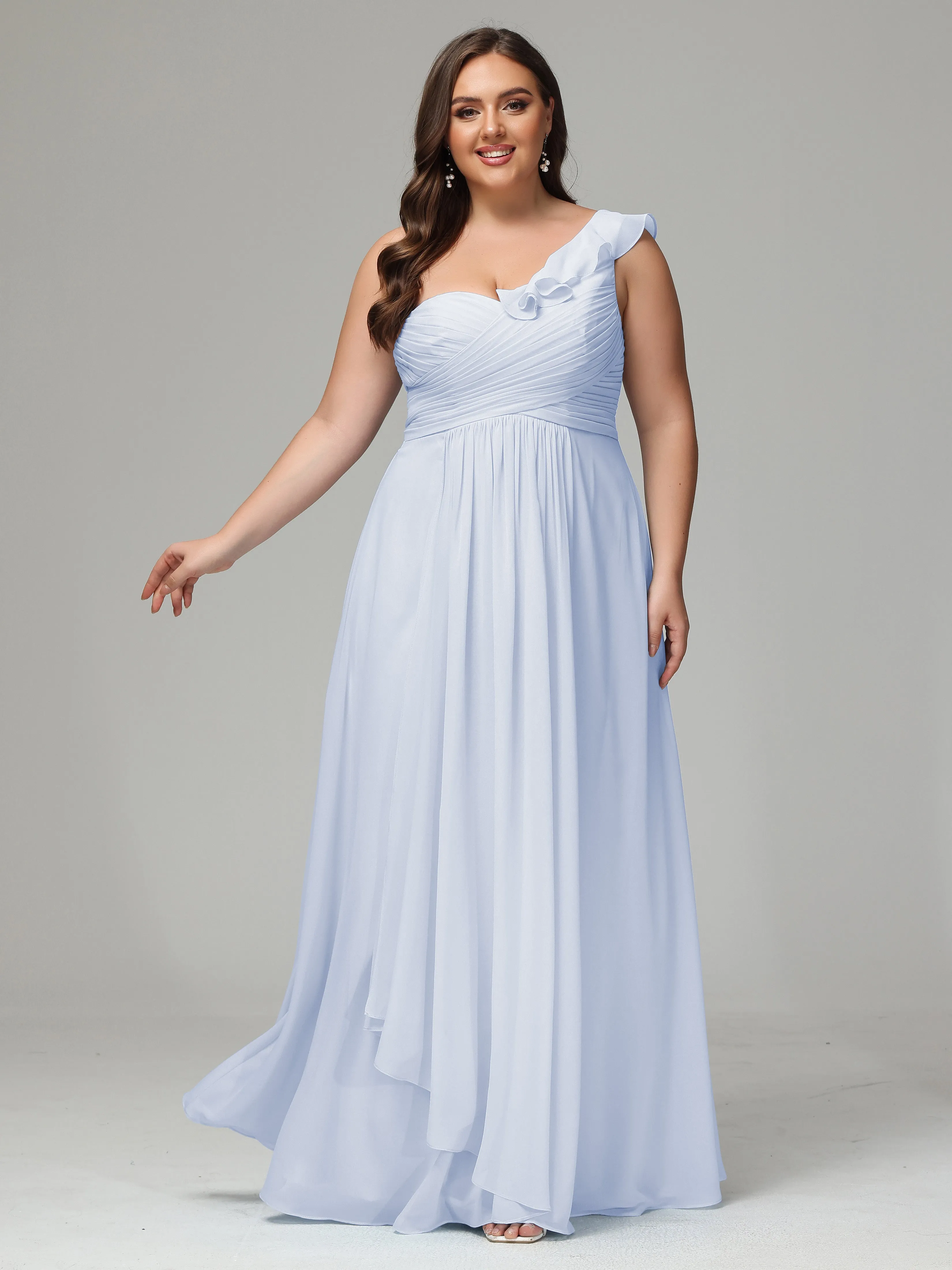 One-Shoulder Ruffles Chiffon Plus Size Bridesmaid Dresses