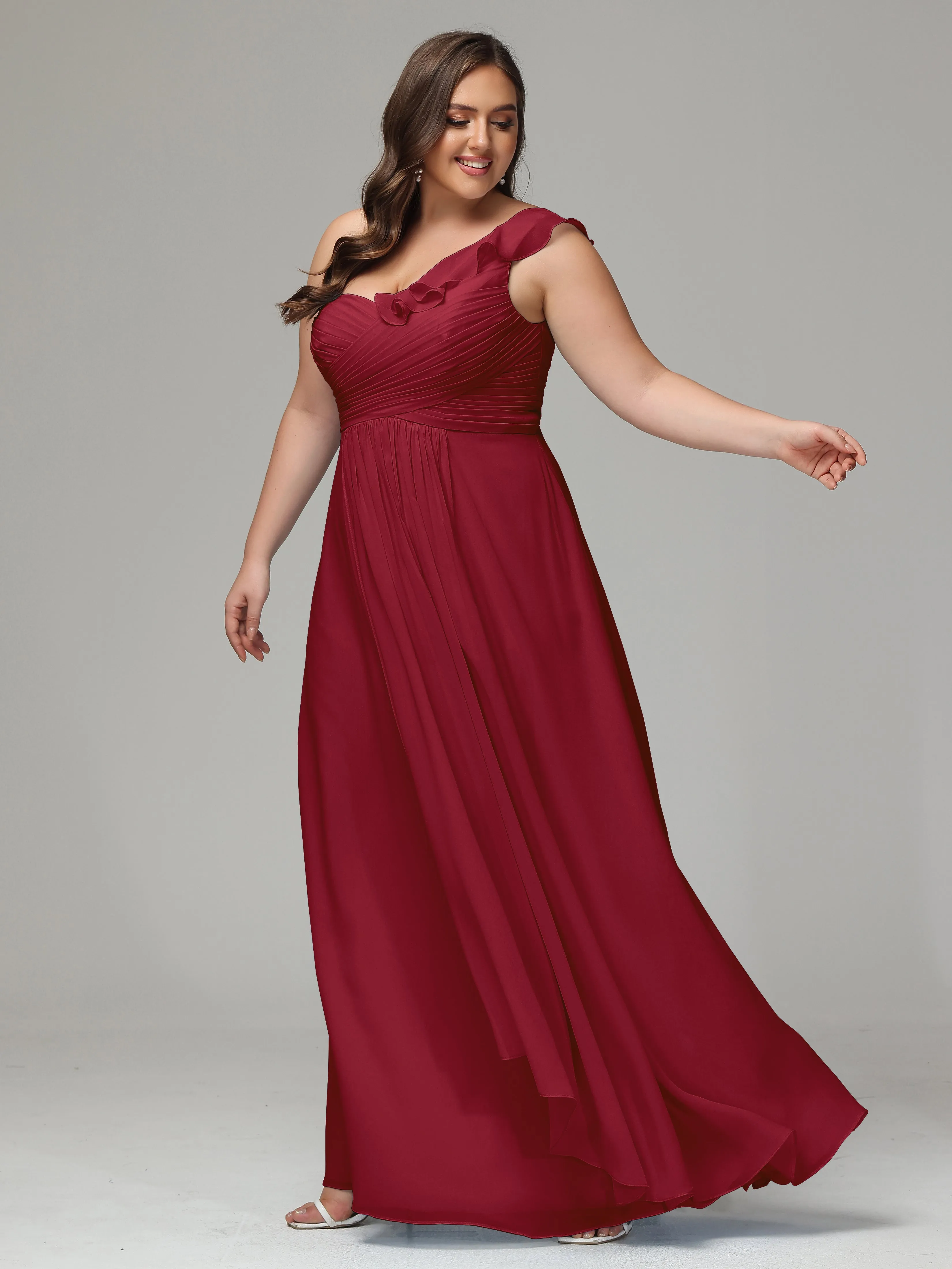 One-Shoulder Ruffles Chiffon Plus Size Bridesmaid Dresses