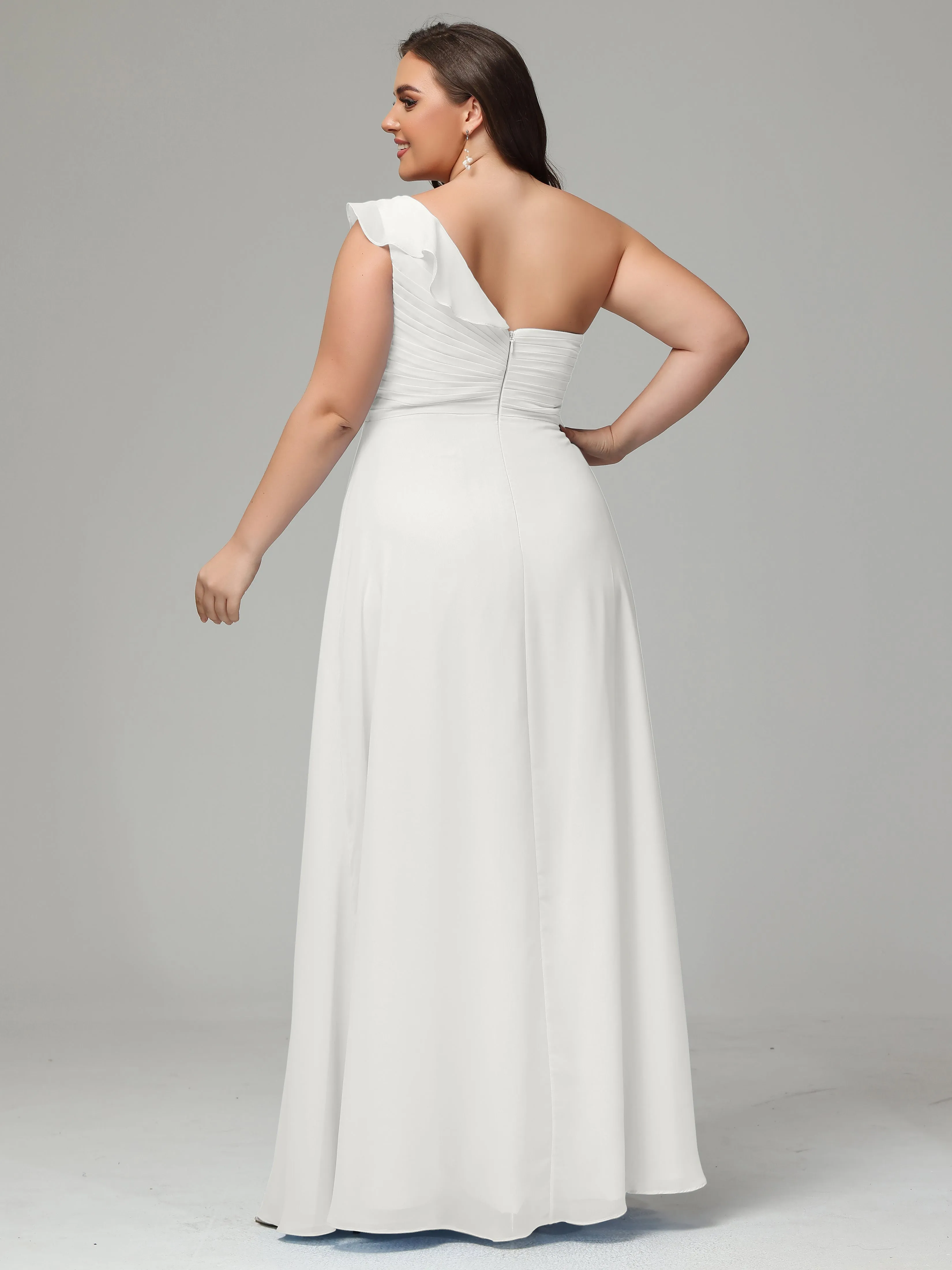 One-Shoulder Ruffles Chiffon Plus Size Bridesmaid Dresses