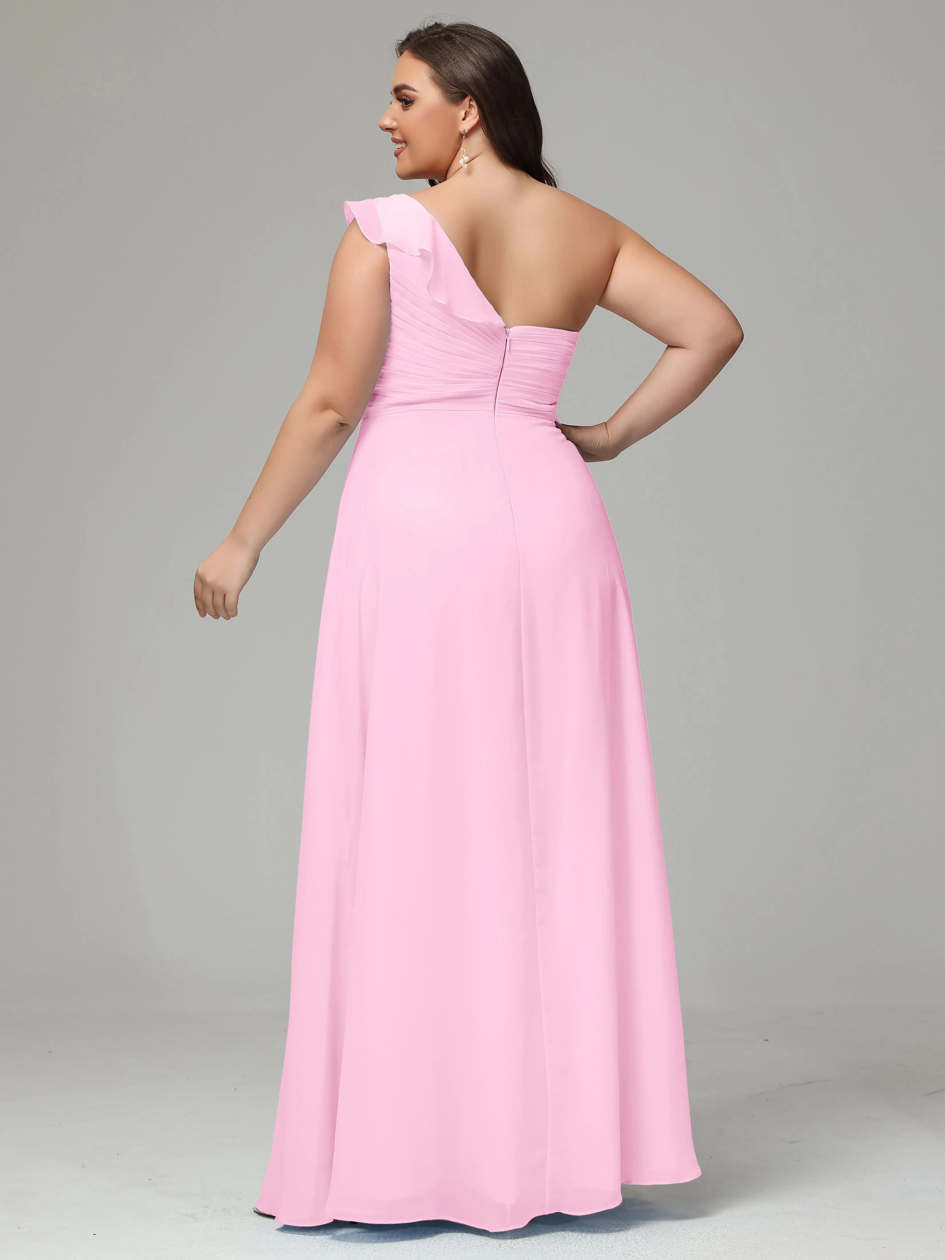 One-Shoulder Ruffles Chiffon Plus Size Bridesmaid Dresses