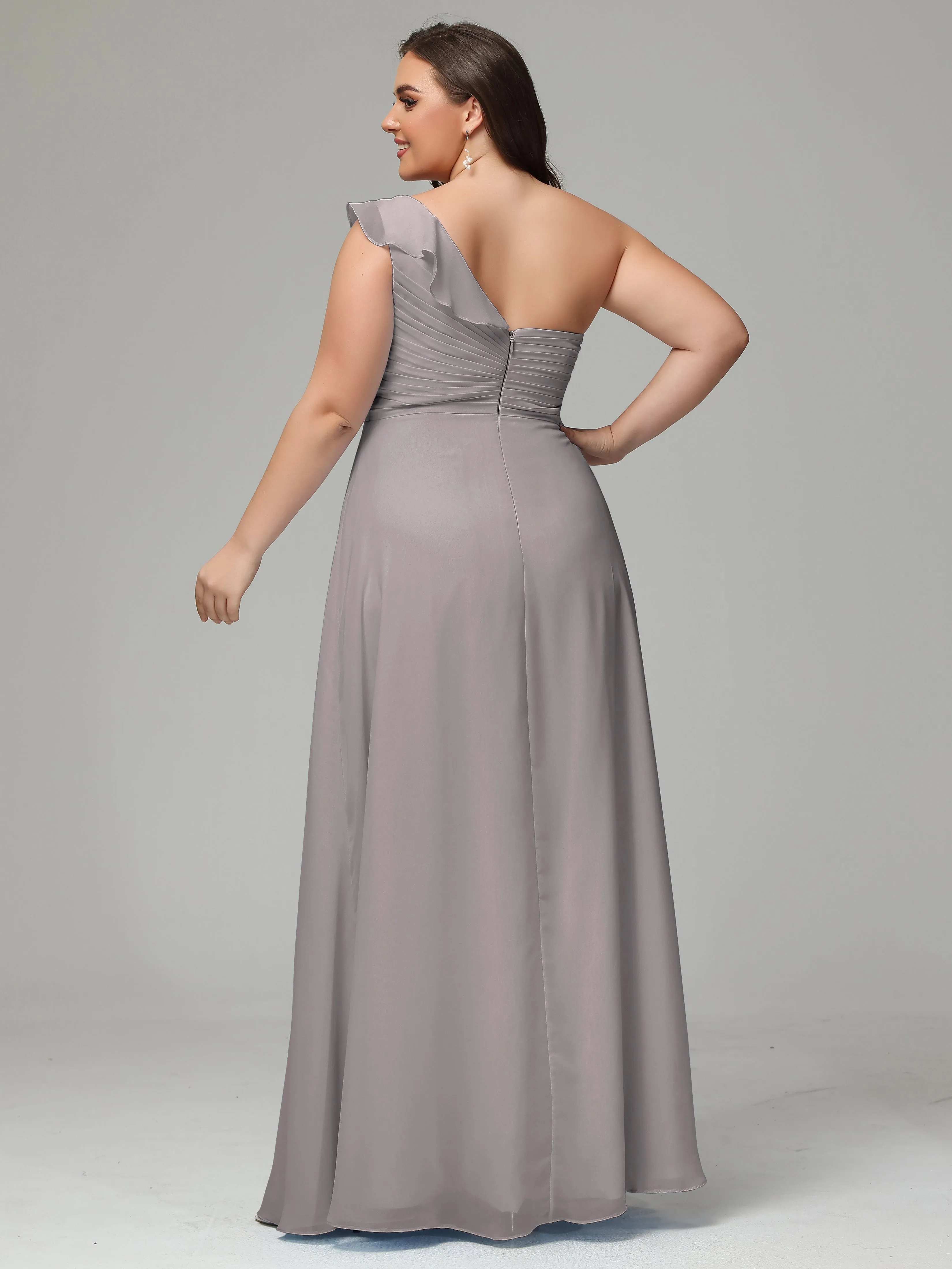 One-Shoulder Ruffles Chiffon Plus Size Bridesmaid Dresses