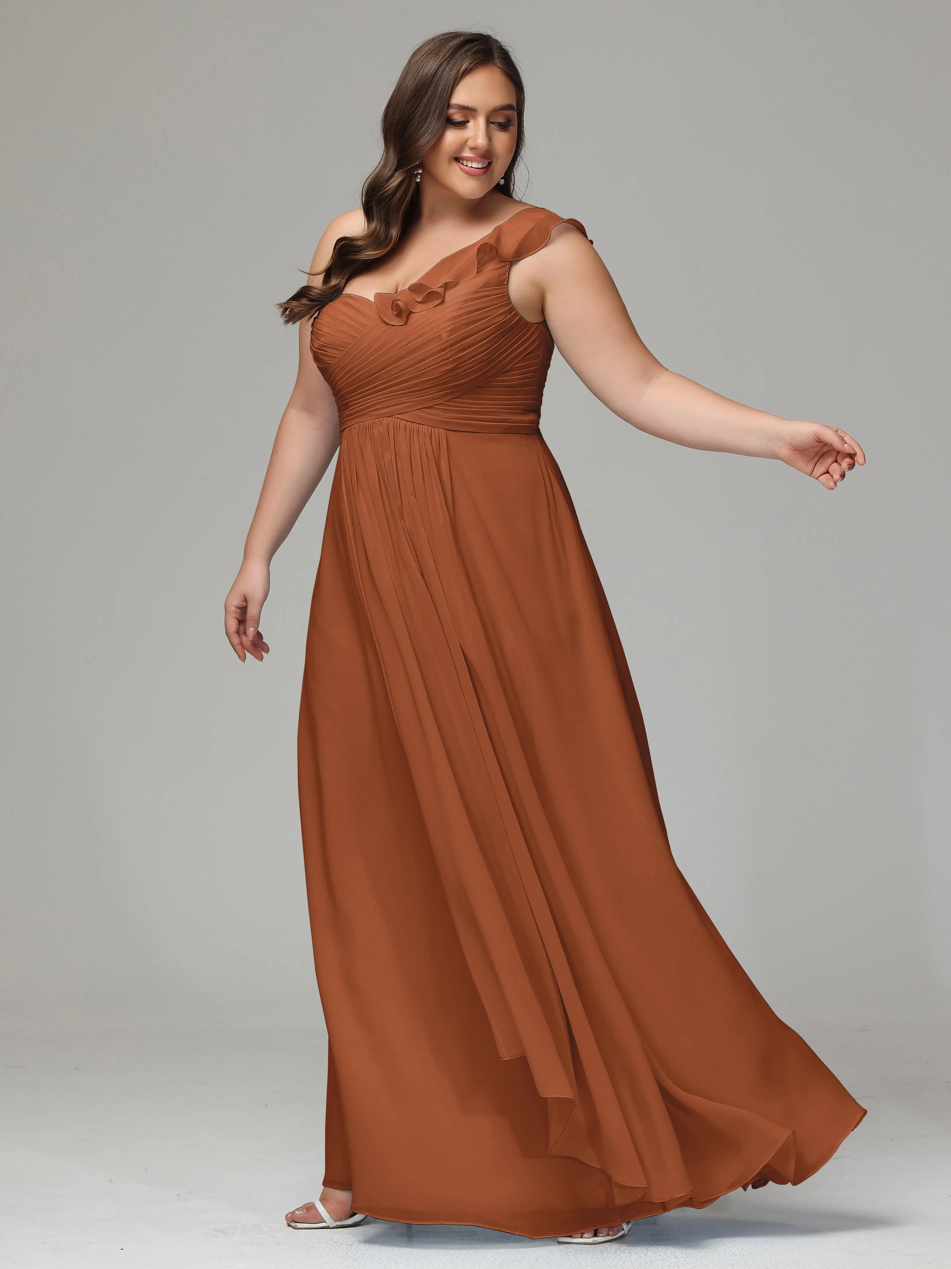 One-Shoulder Ruffles Chiffon Plus Size Bridesmaid Dresses