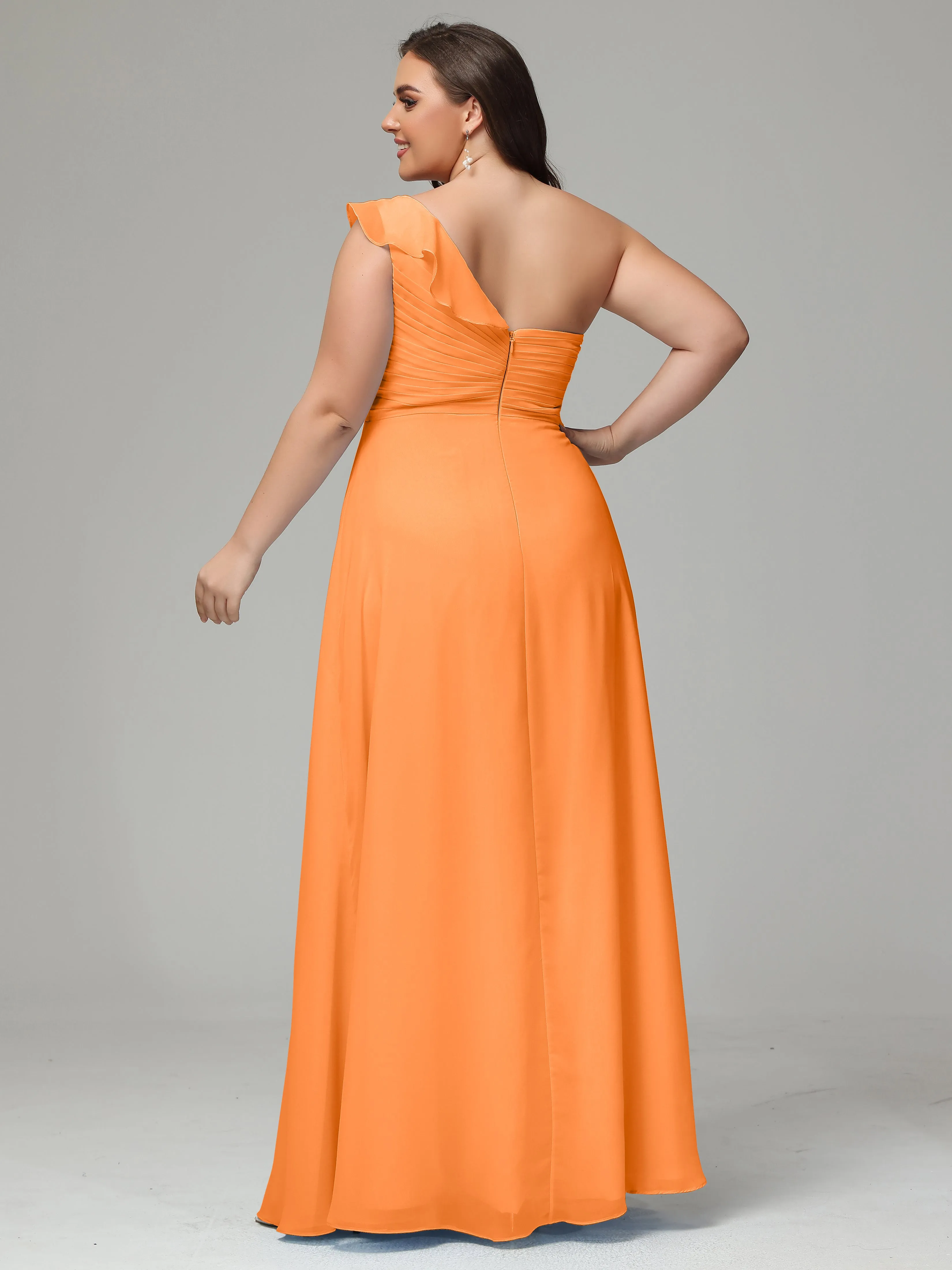 One-Shoulder Ruffles Chiffon Plus Size Bridesmaid Dresses