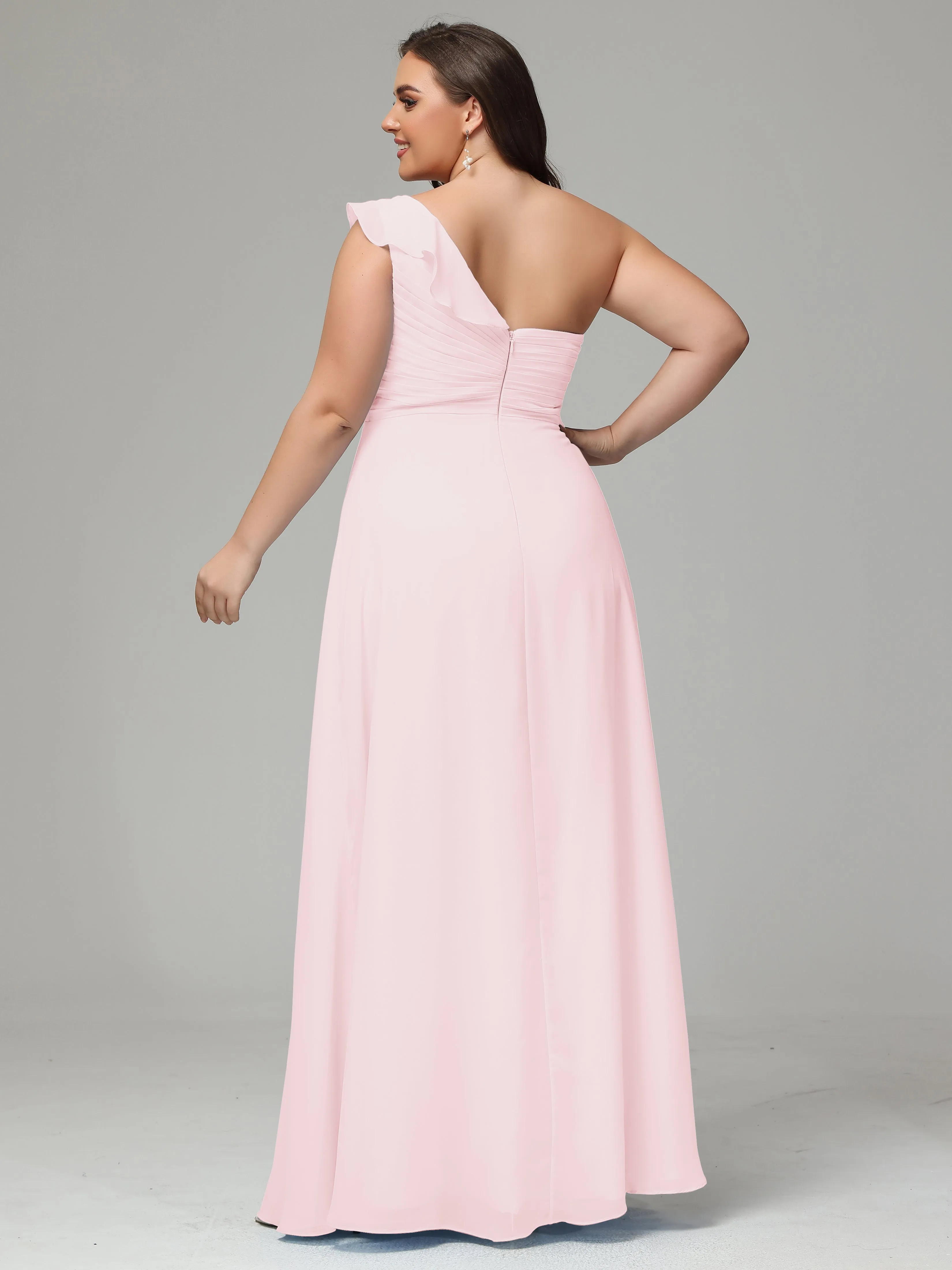 One-Shoulder Ruffles Chiffon Plus Size Bridesmaid Dresses