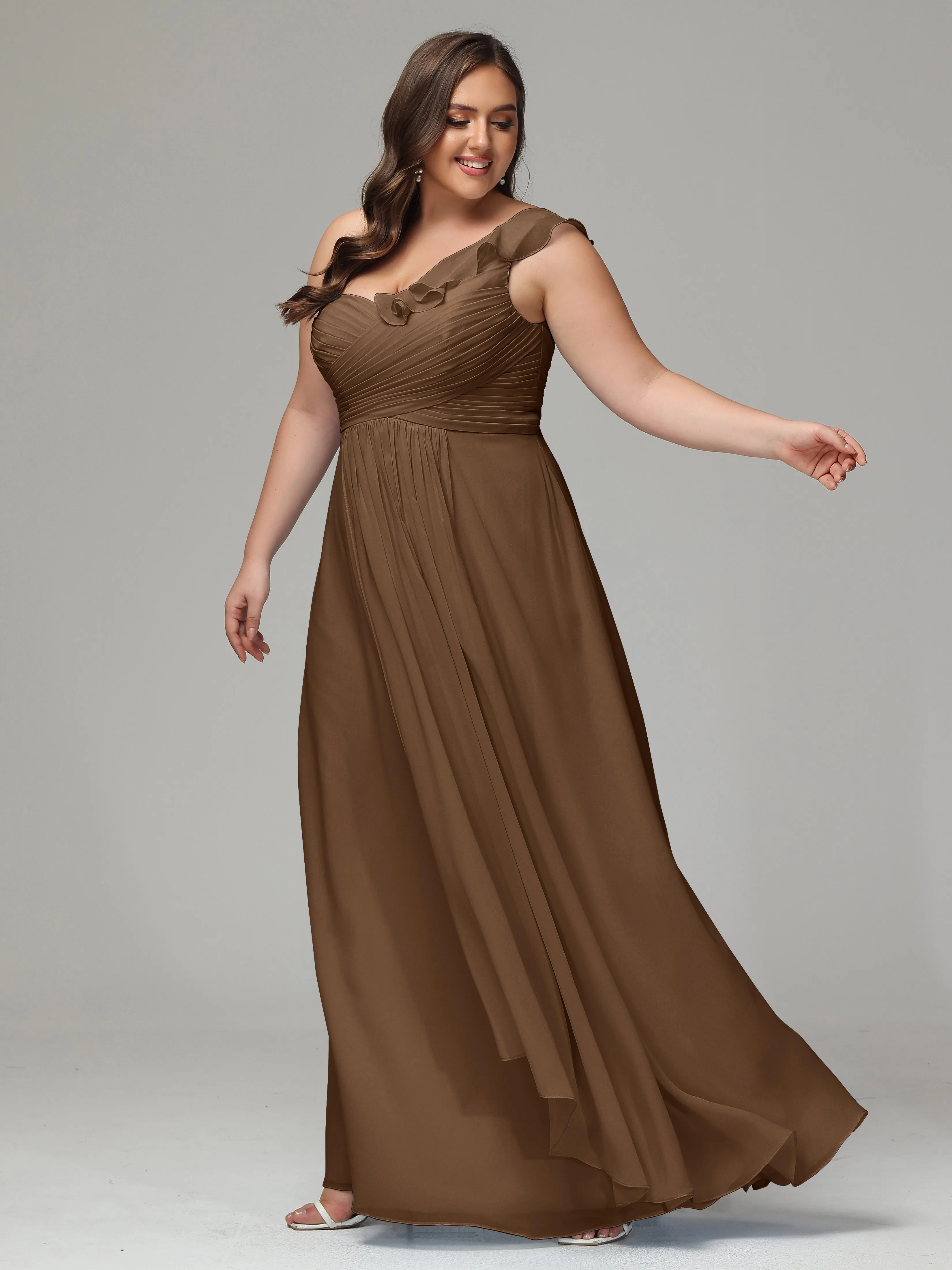 One-Shoulder Ruffles Chiffon Plus Size Bridesmaid Dresses