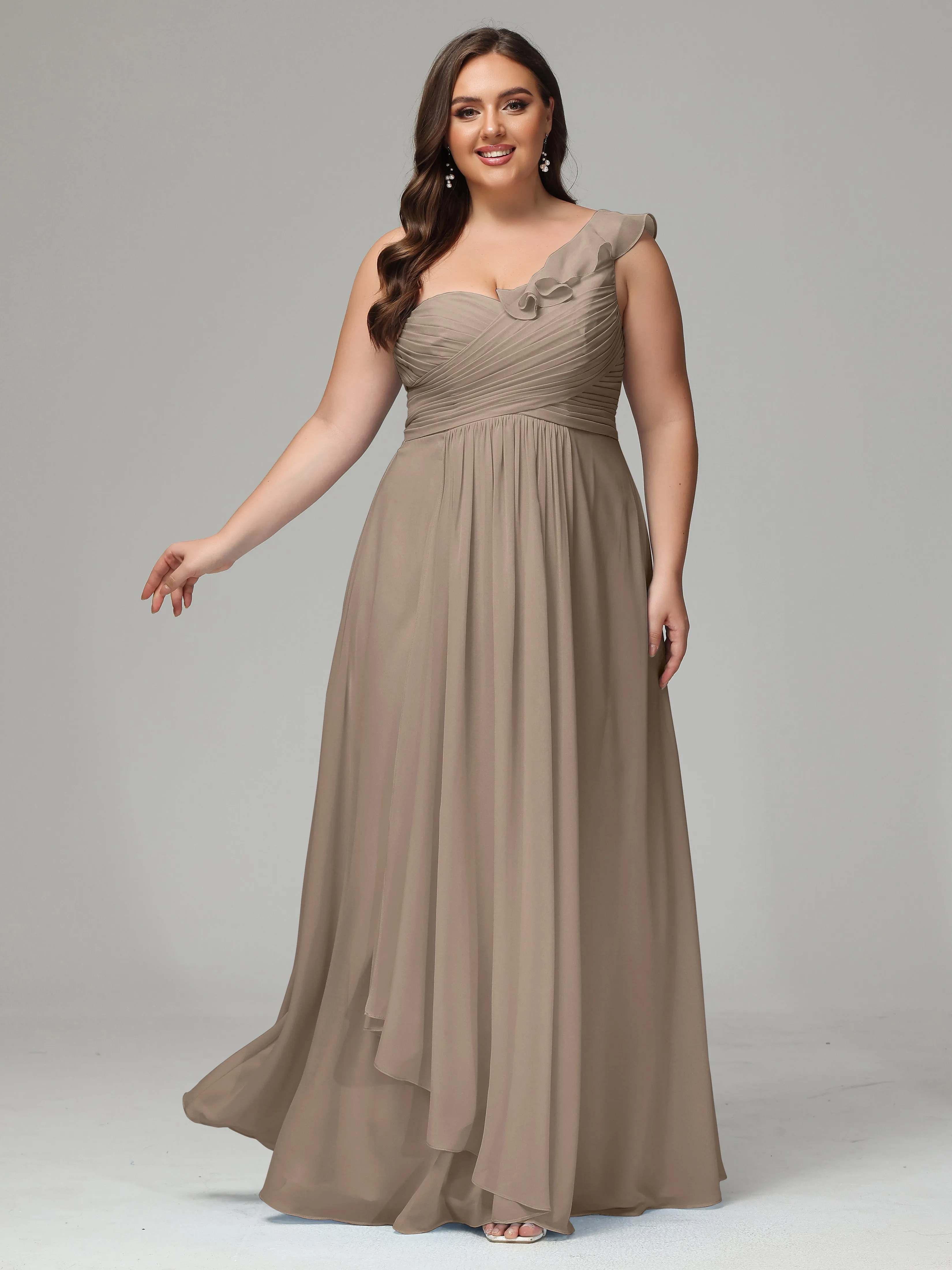 One-Shoulder Ruffles Chiffon Plus Size Bridesmaid Dresses