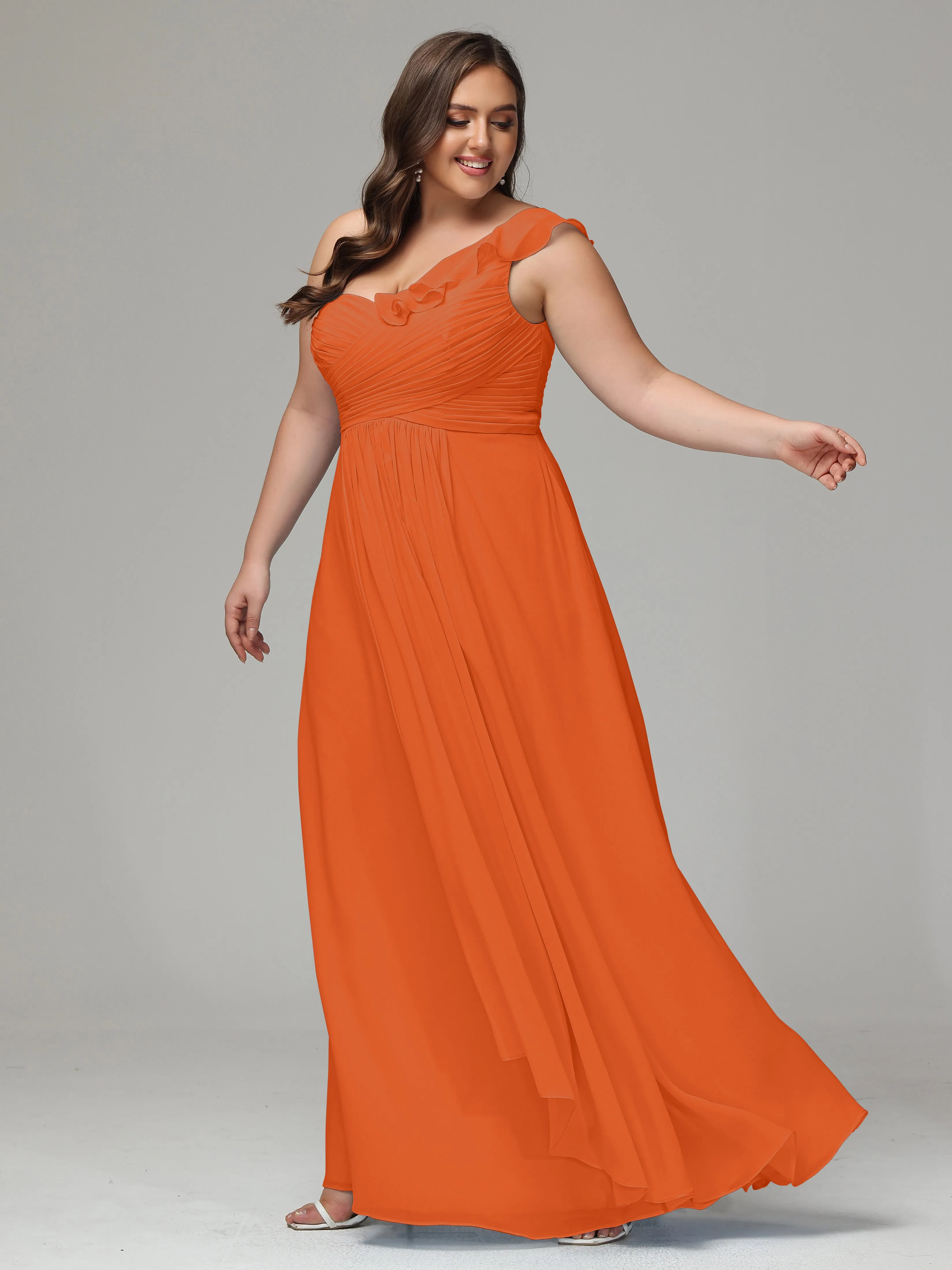 One-Shoulder Ruffles Chiffon Plus Size Bridesmaid Dresses