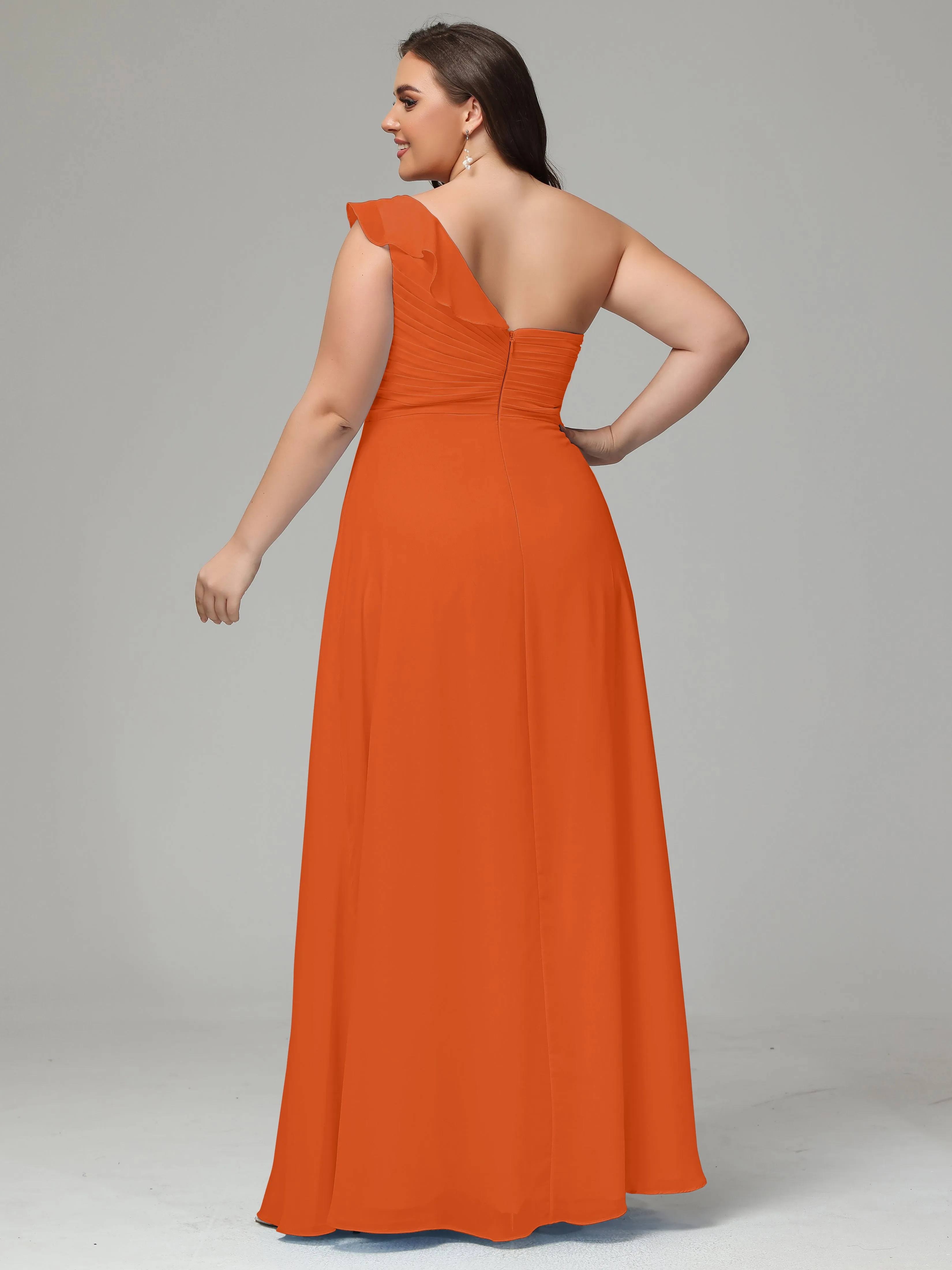 One-Shoulder Ruffles Chiffon Plus Size Bridesmaid Dresses