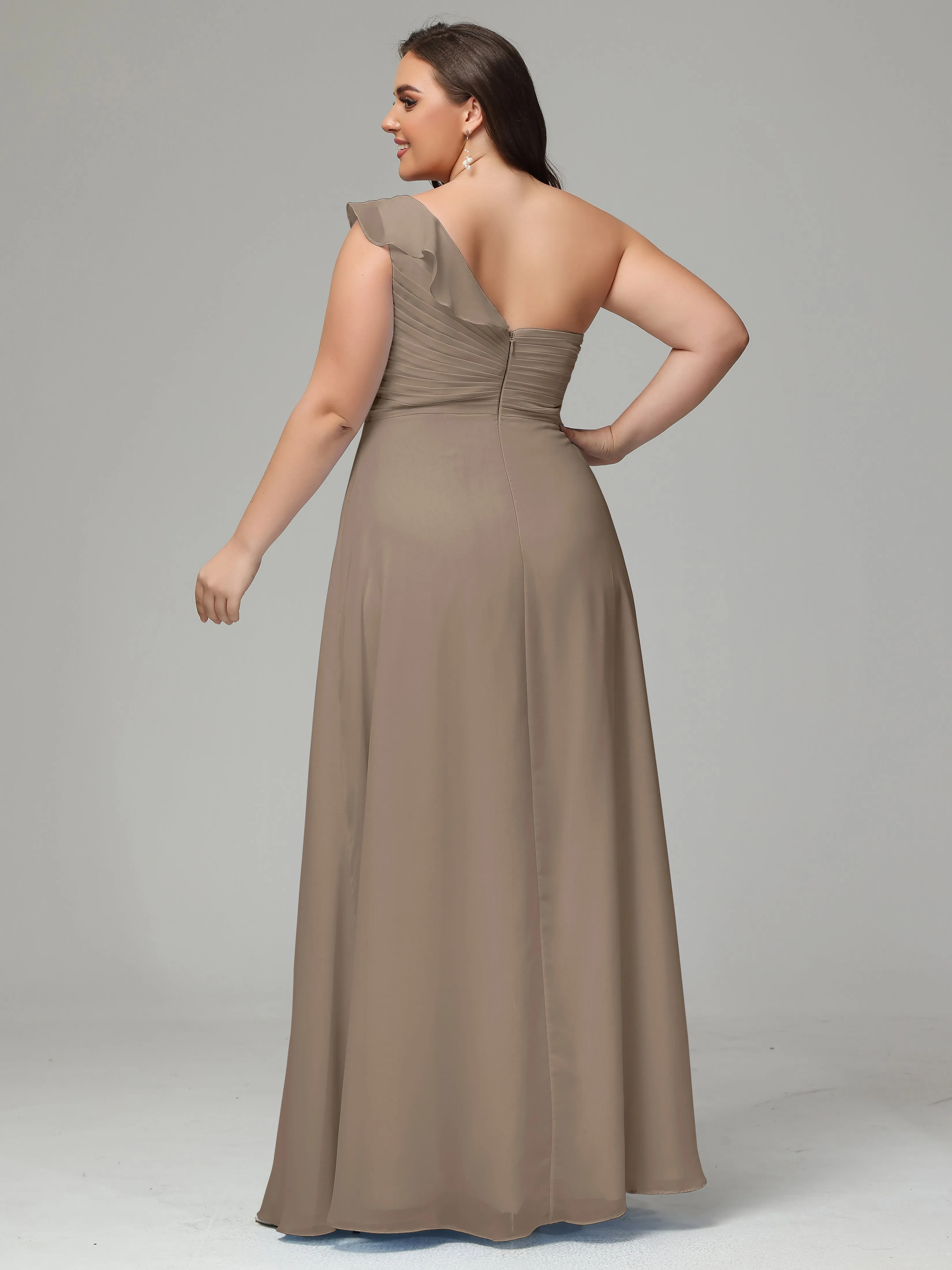 One-Shoulder Ruffles Chiffon Plus Size Bridesmaid Dresses