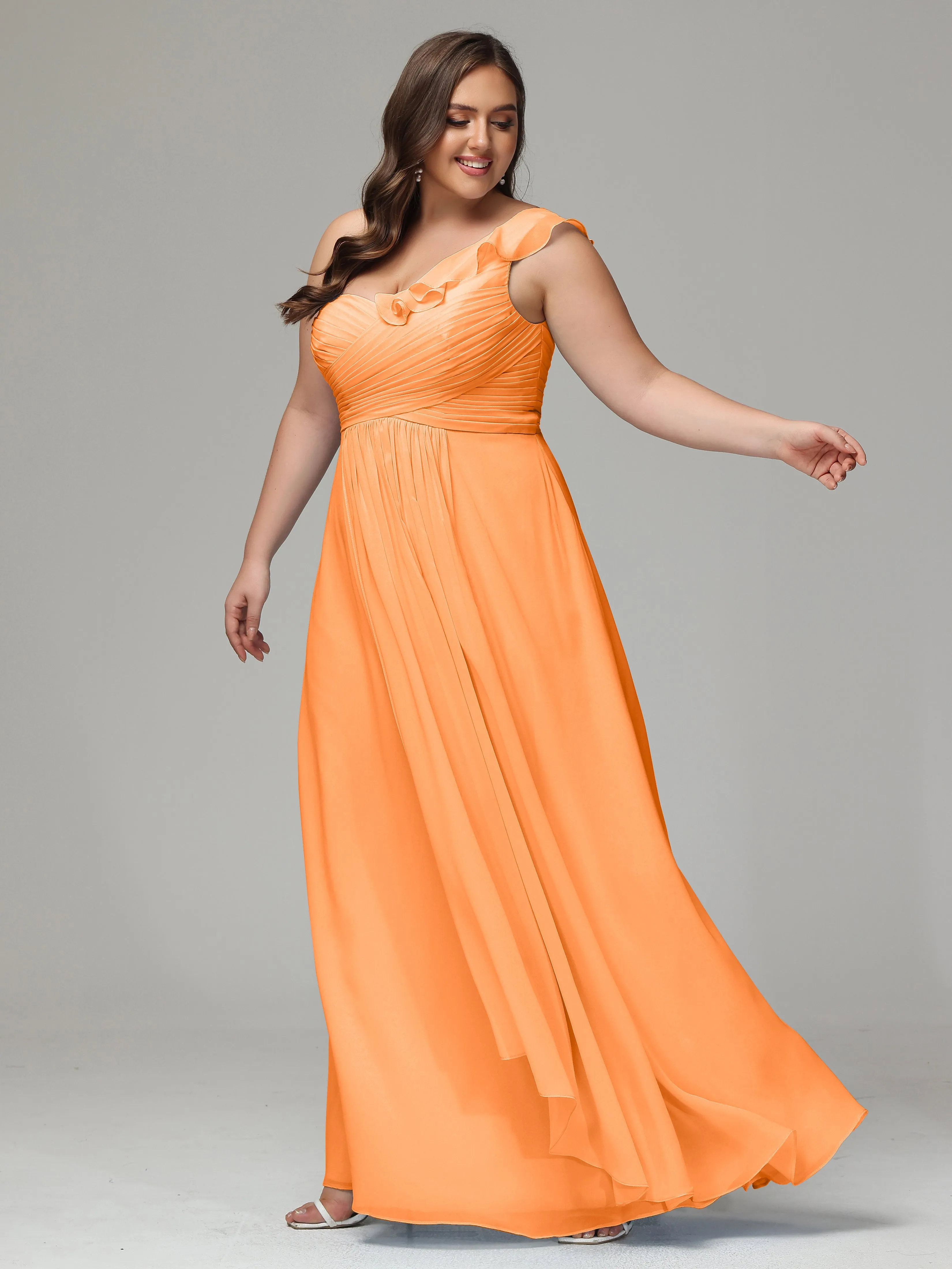 One-Shoulder Ruffles Chiffon Plus Size Bridesmaid Dresses