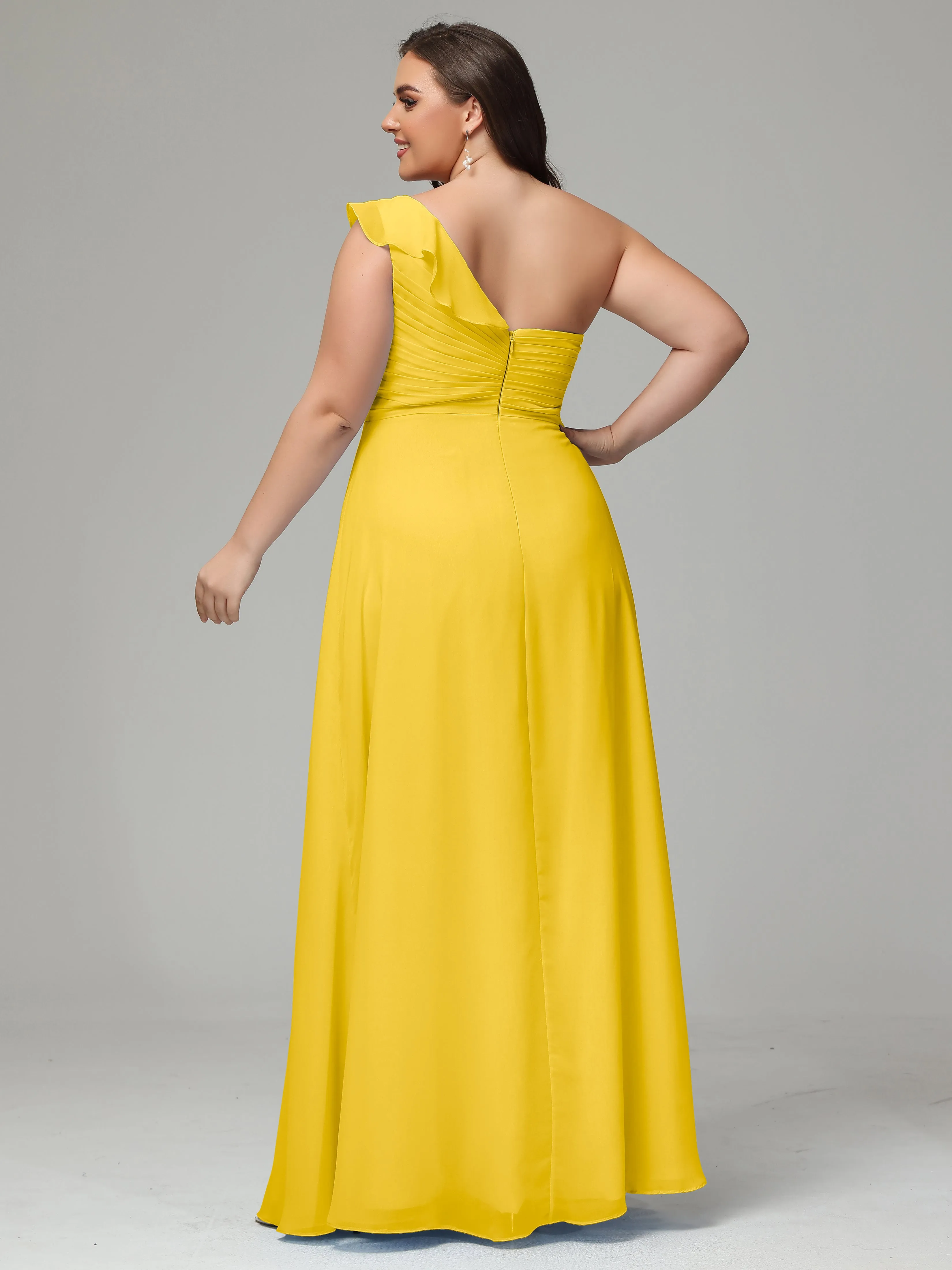 One-Shoulder Ruffles Chiffon Plus Size Bridesmaid Dresses