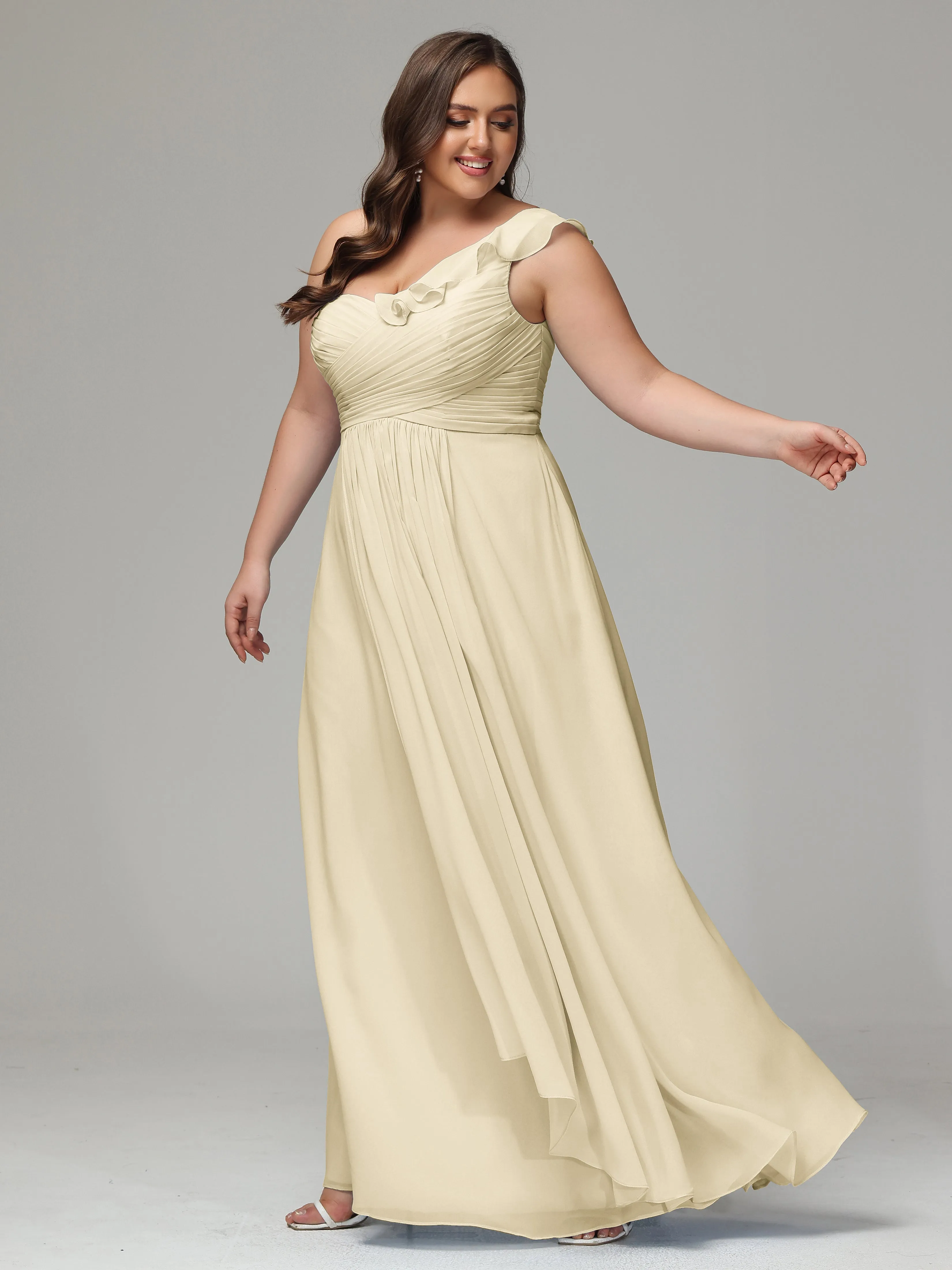 One-Shoulder Ruffles Chiffon Plus Size Bridesmaid Dresses