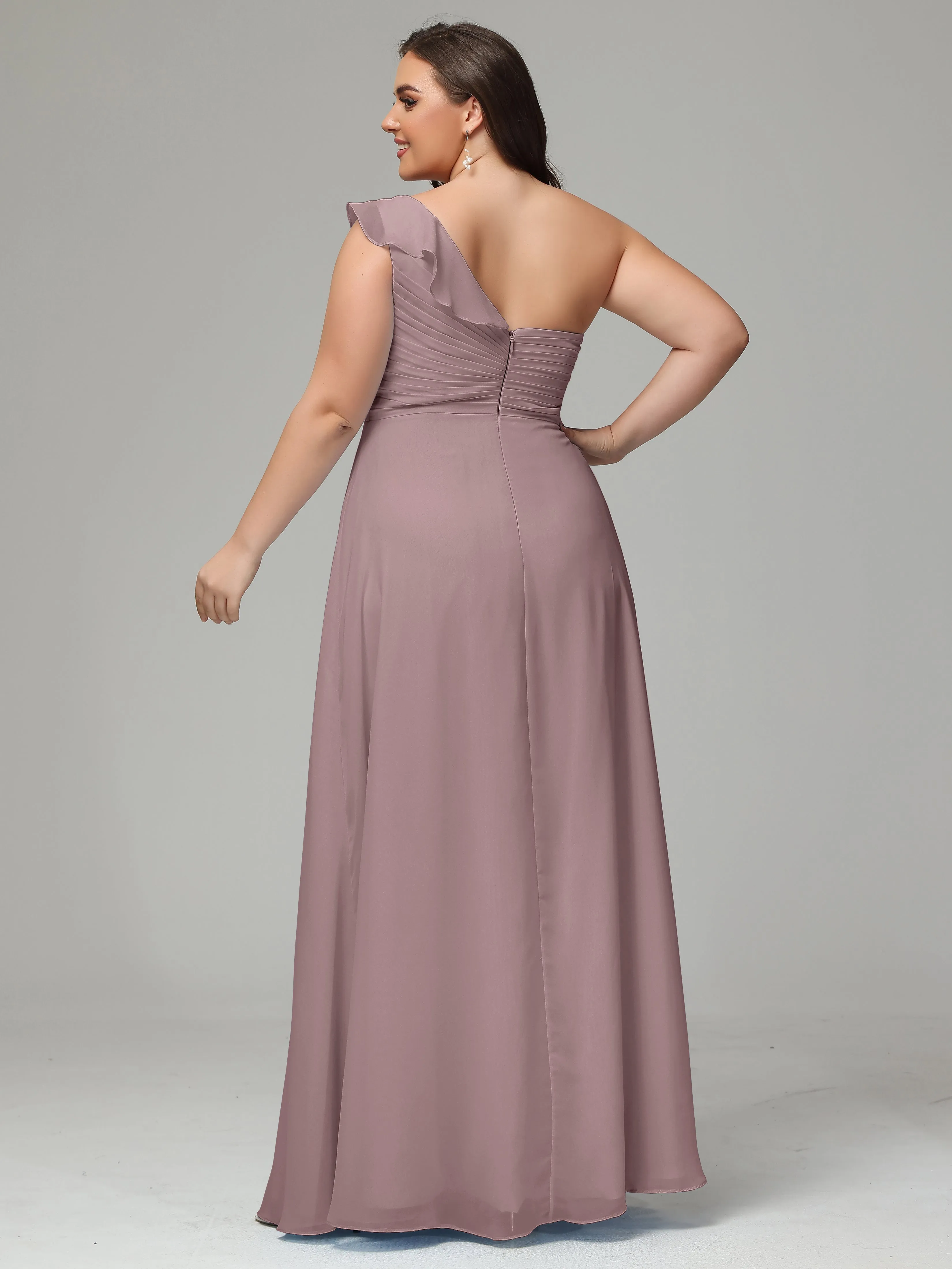 One-Shoulder Ruffles Chiffon Plus Size Bridesmaid Dresses