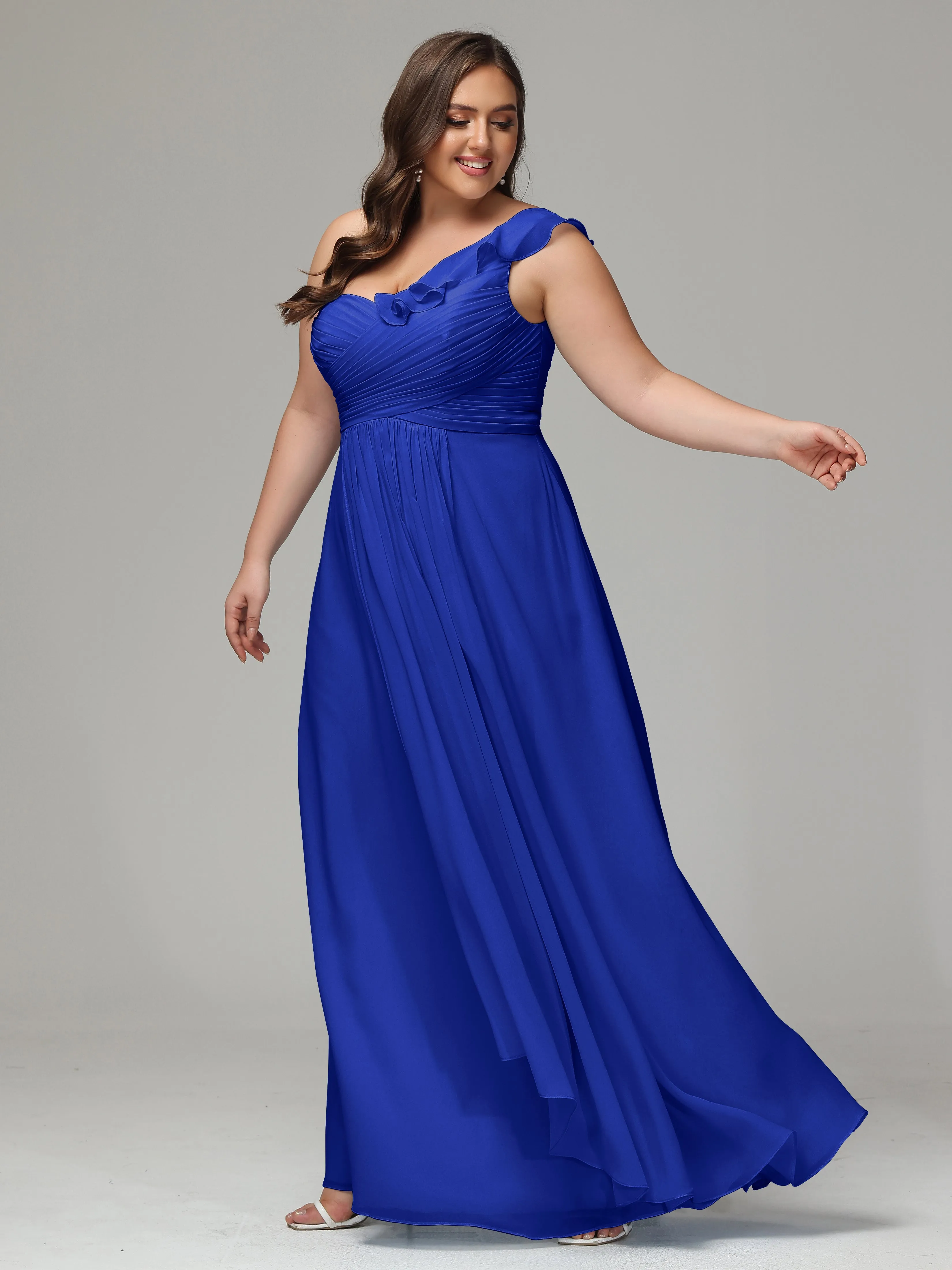 One-Shoulder Ruffles Chiffon Plus Size Bridesmaid Dresses