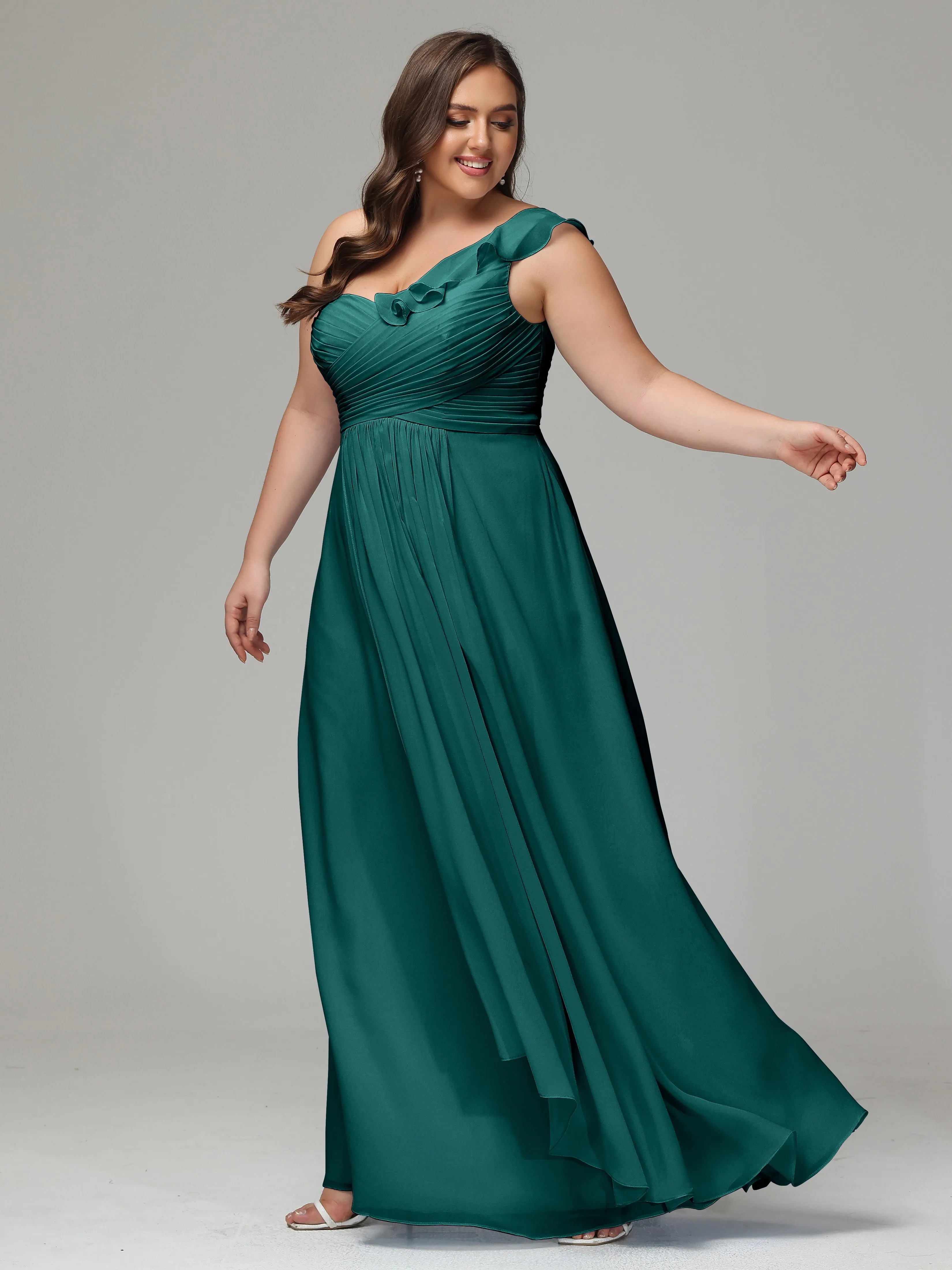 One-Shoulder Ruffles Chiffon Plus Size Bridesmaid Dresses