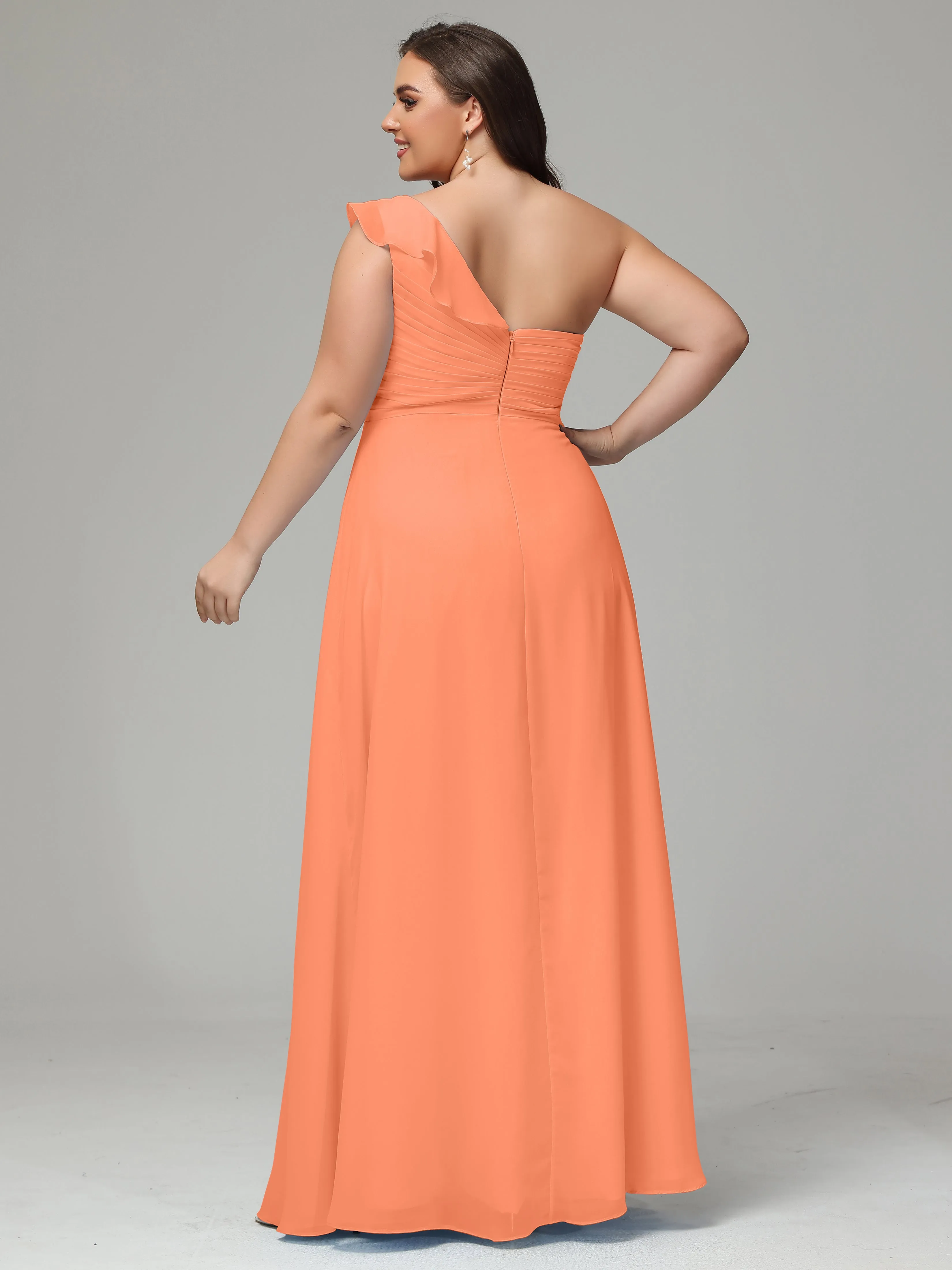 One-Shoulder Ruffles Chiffon Plus Size Bridesmaid Dresses