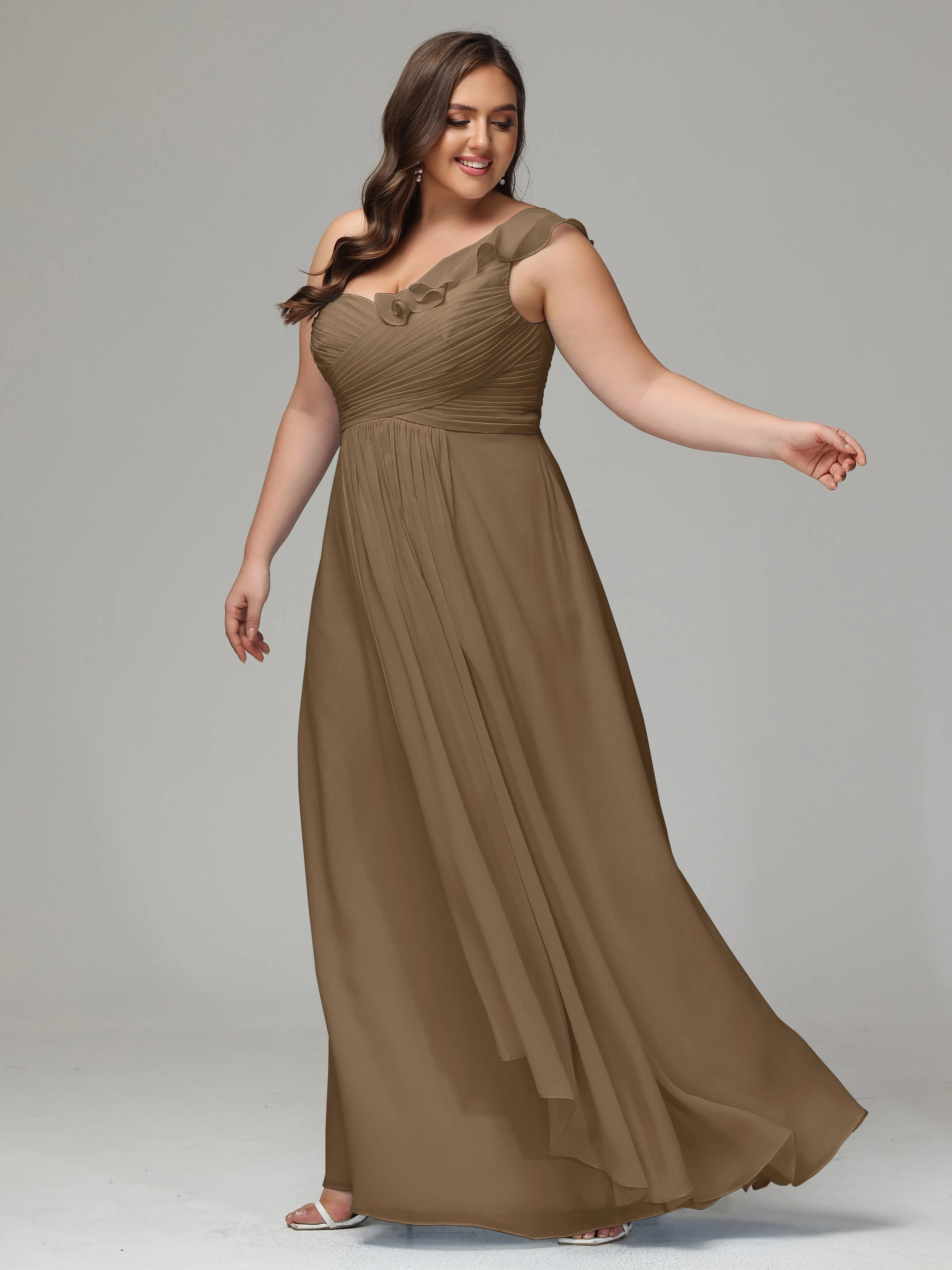 One-Shoulder Ruffles Chiffon Plus Size Bridesmaid Dresses