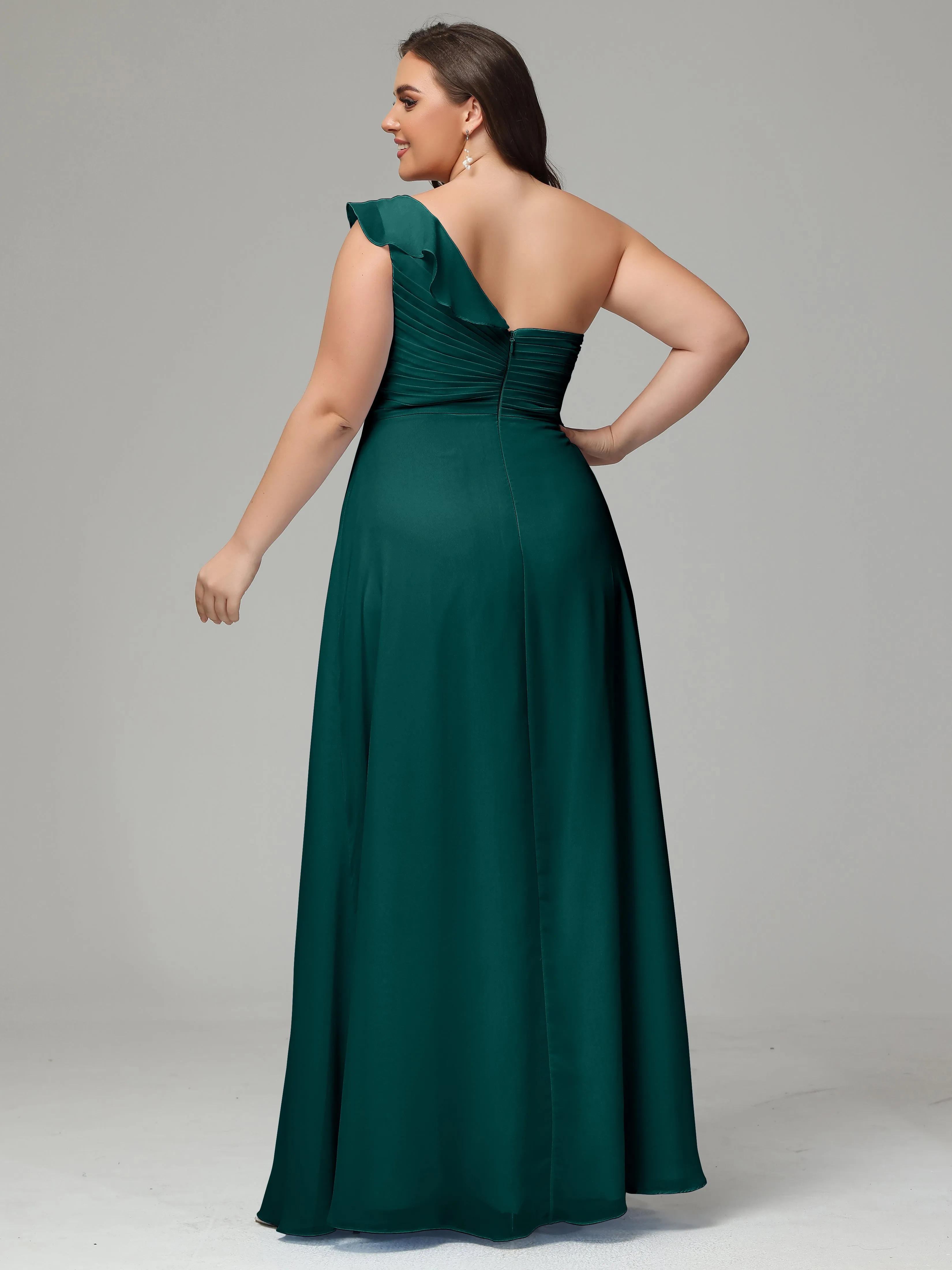 One-Shoulder Ruffles Chiffon Plus Size Bridesmaid Dresses