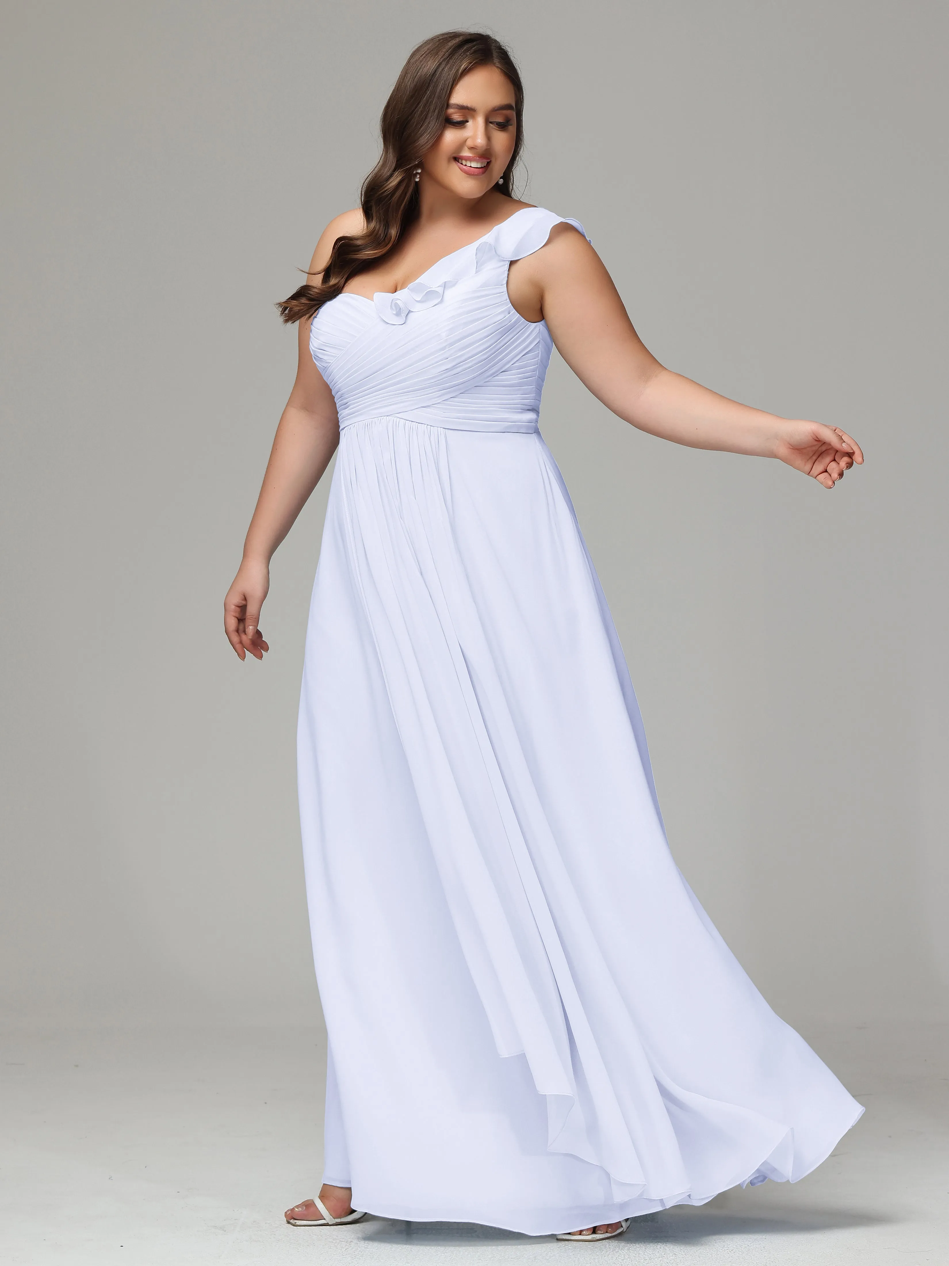 One-Shoulder Ruffles Chiffon Plus Size Bridesmaid Dresses