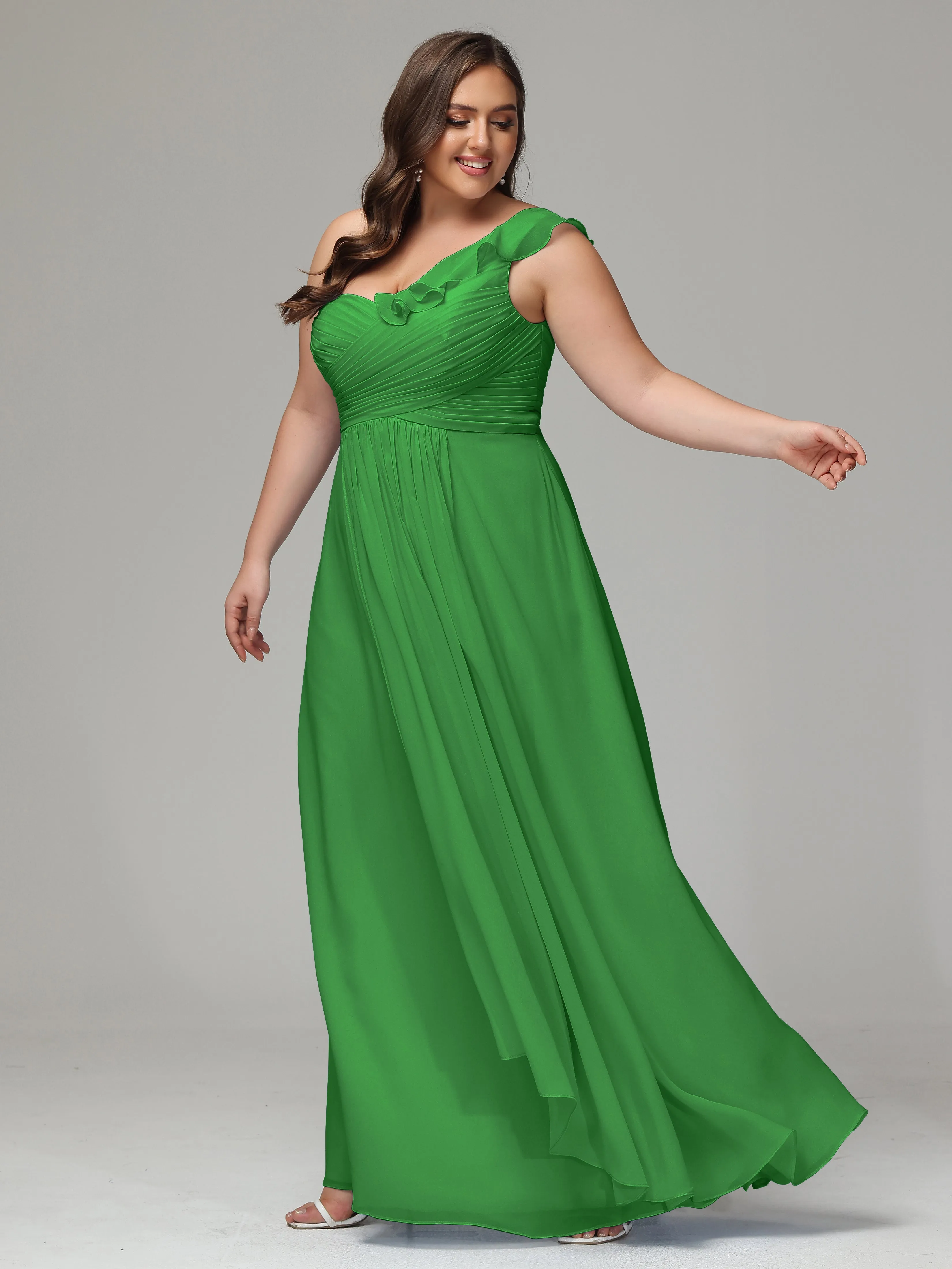 One-Shoulder Ruffles Chiffon Plus Size Bridesmaid Dresses