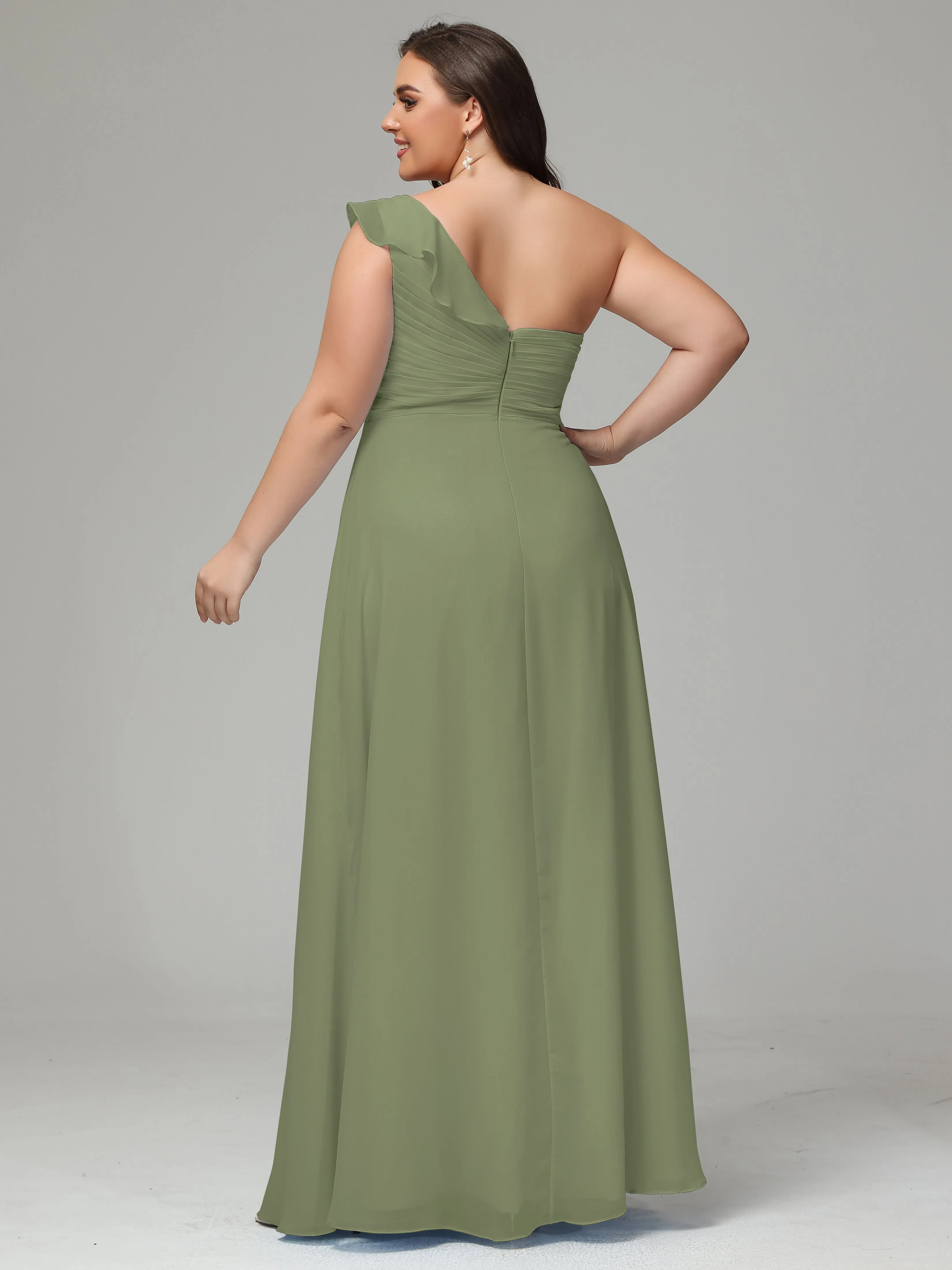 One-Shoulder Ruffles Chiffon Plus Size Bridesmaid Dresses