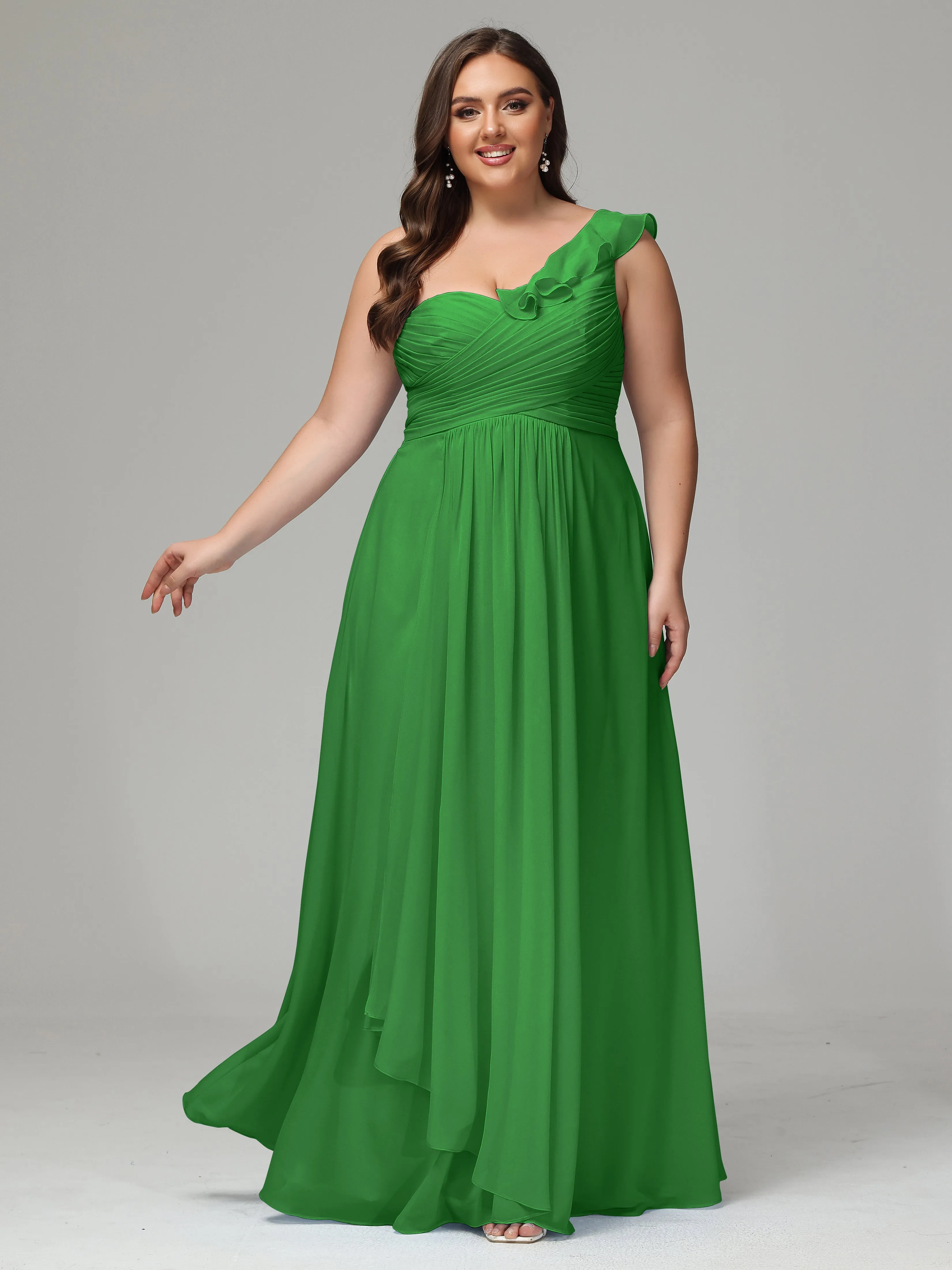 One-Shoulder Ruffles Chiffon Plus Size Bridesmaid Dresses