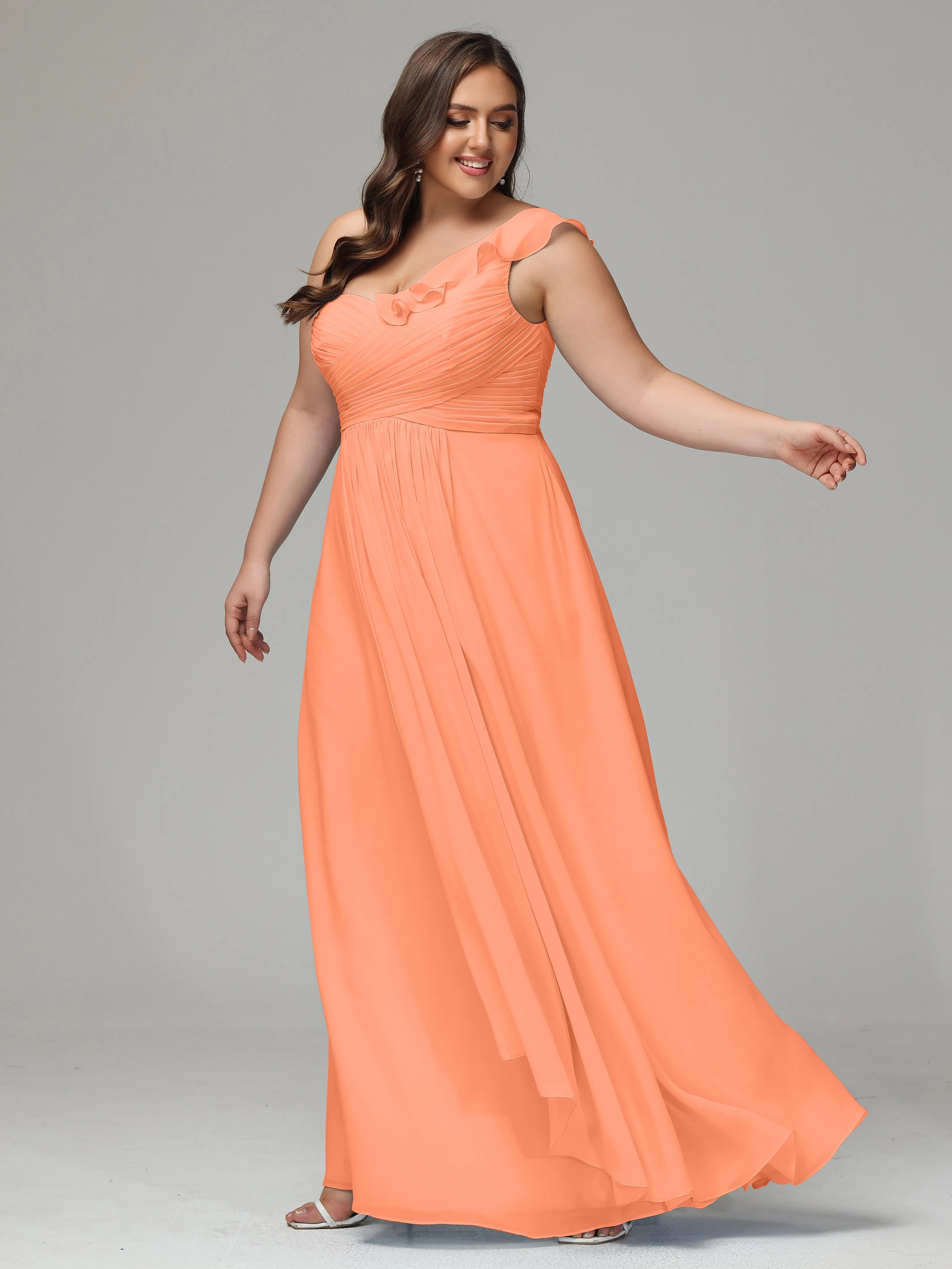 One-Shoulder Ruffles Chiffon Plus Size Bridesmaid Dresses