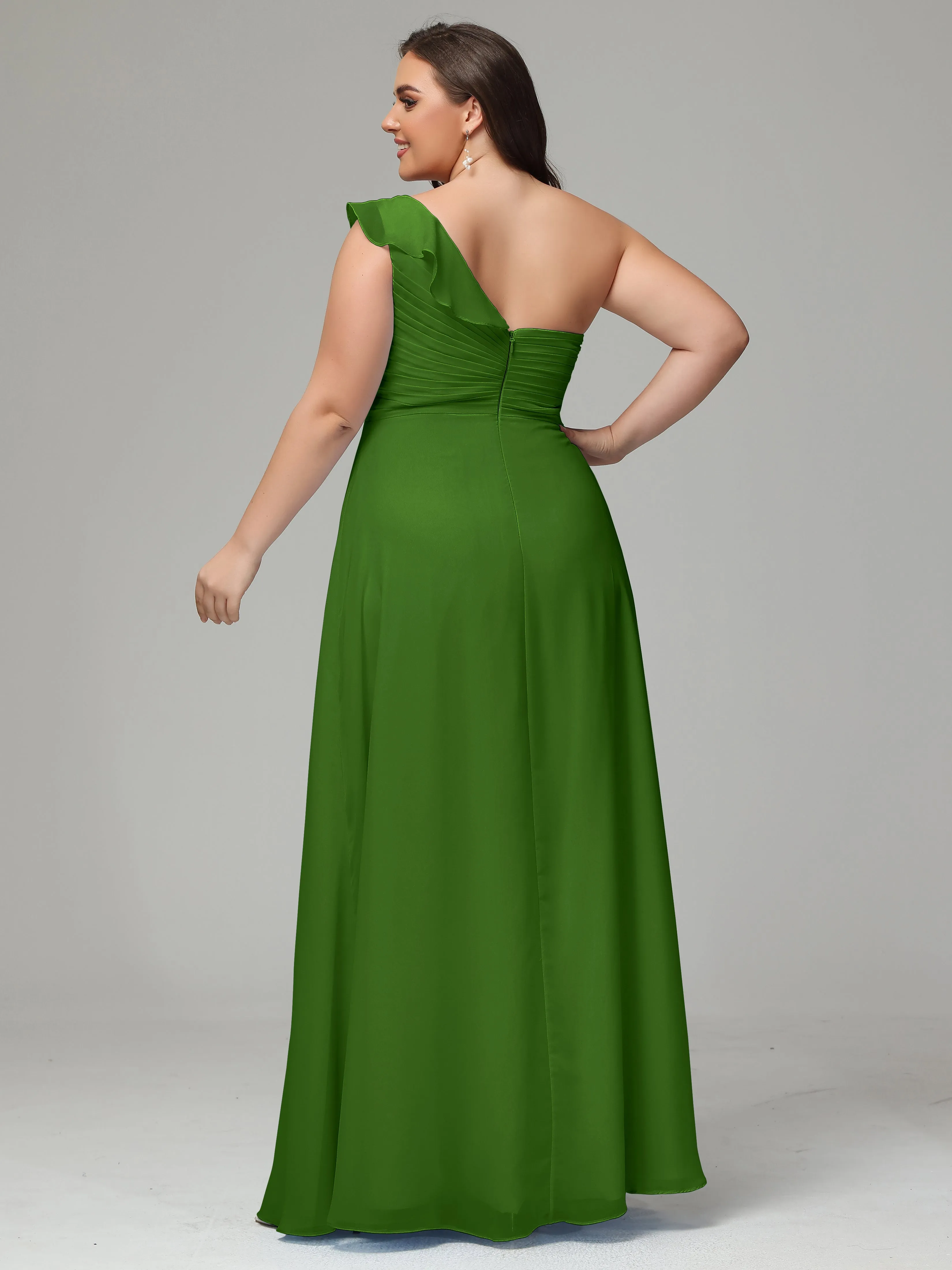 One-Shoulder Ruffles Chiffon Plus Size Bridesmaid Dresses