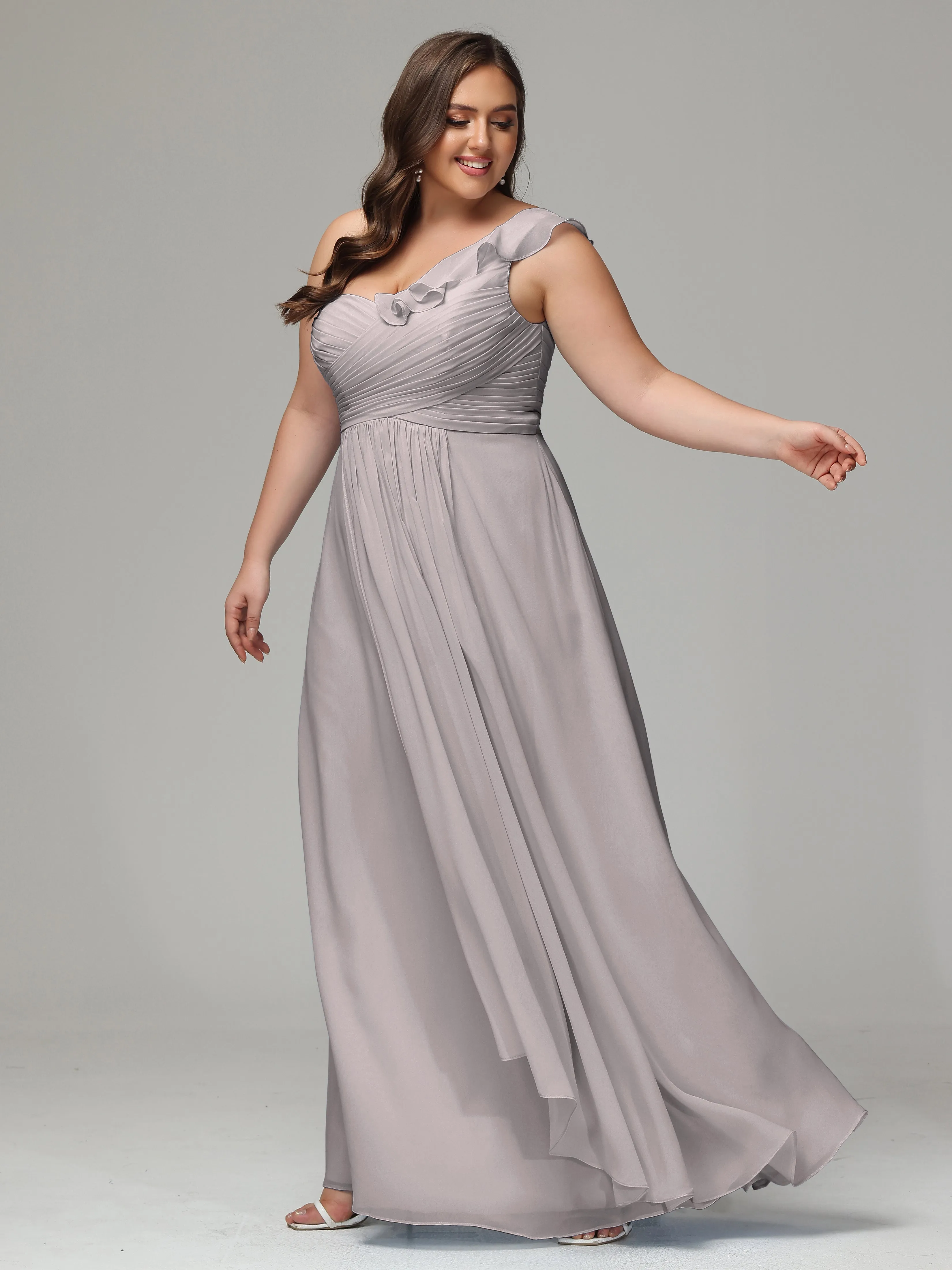 One-Shoulder Ruffles Chiffon Plus Size Bridesmaid Dresses