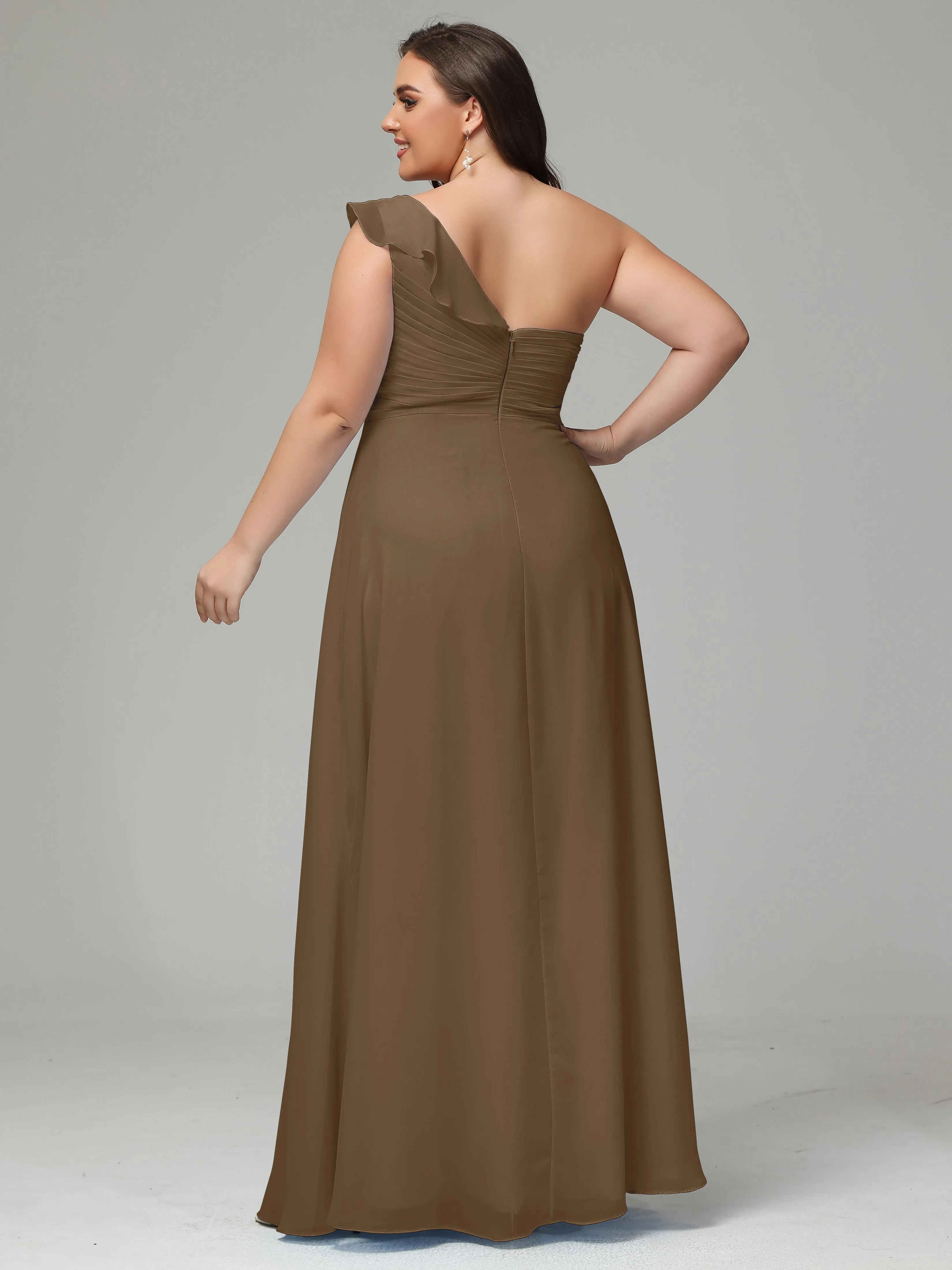 One-Shoulder Ruffles Chiffon Plus Size Bridesmaid Dresses