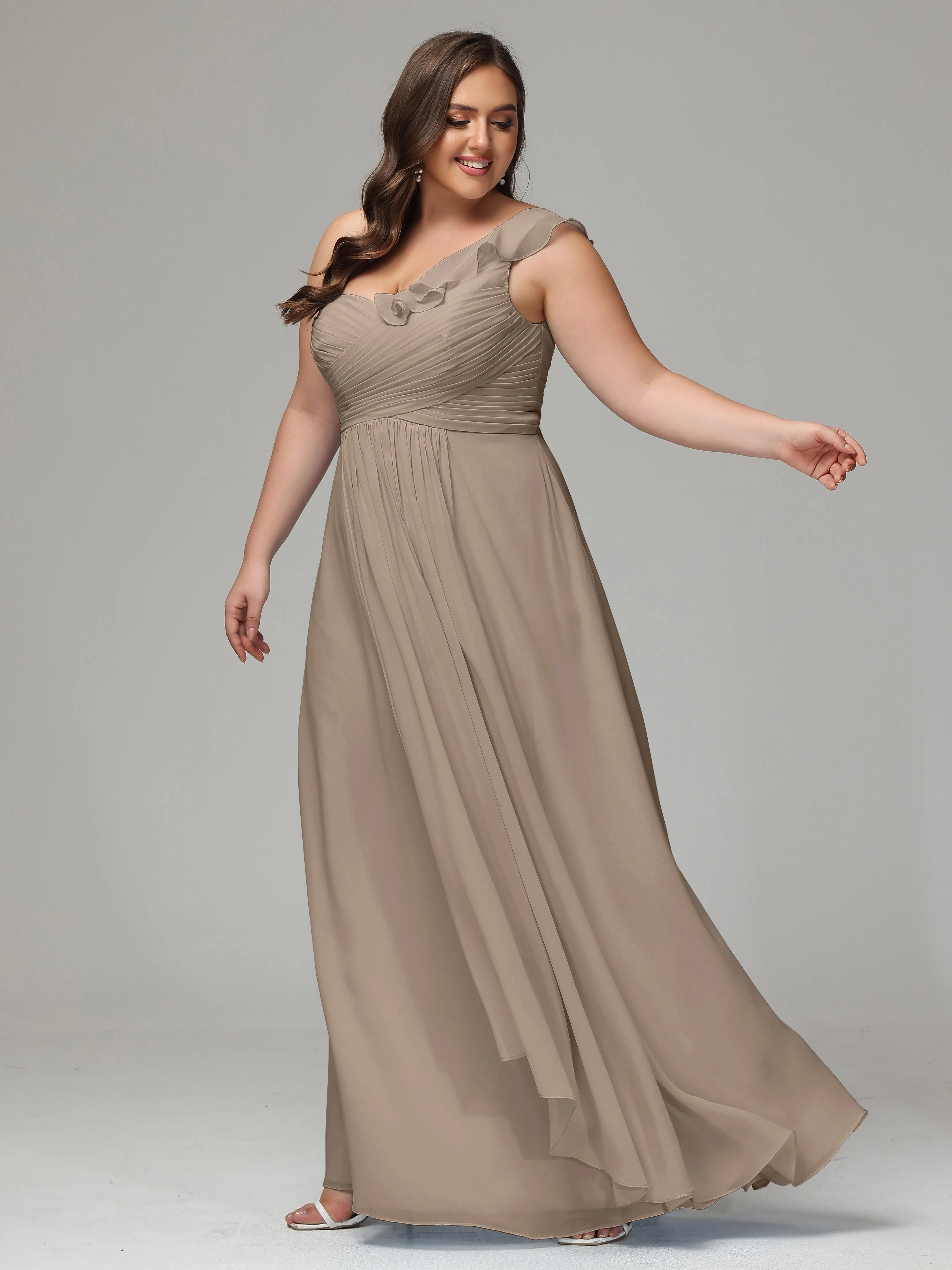 One-Shoulder Ruffles Chiffon Plus Size Bridesmaid Dresses