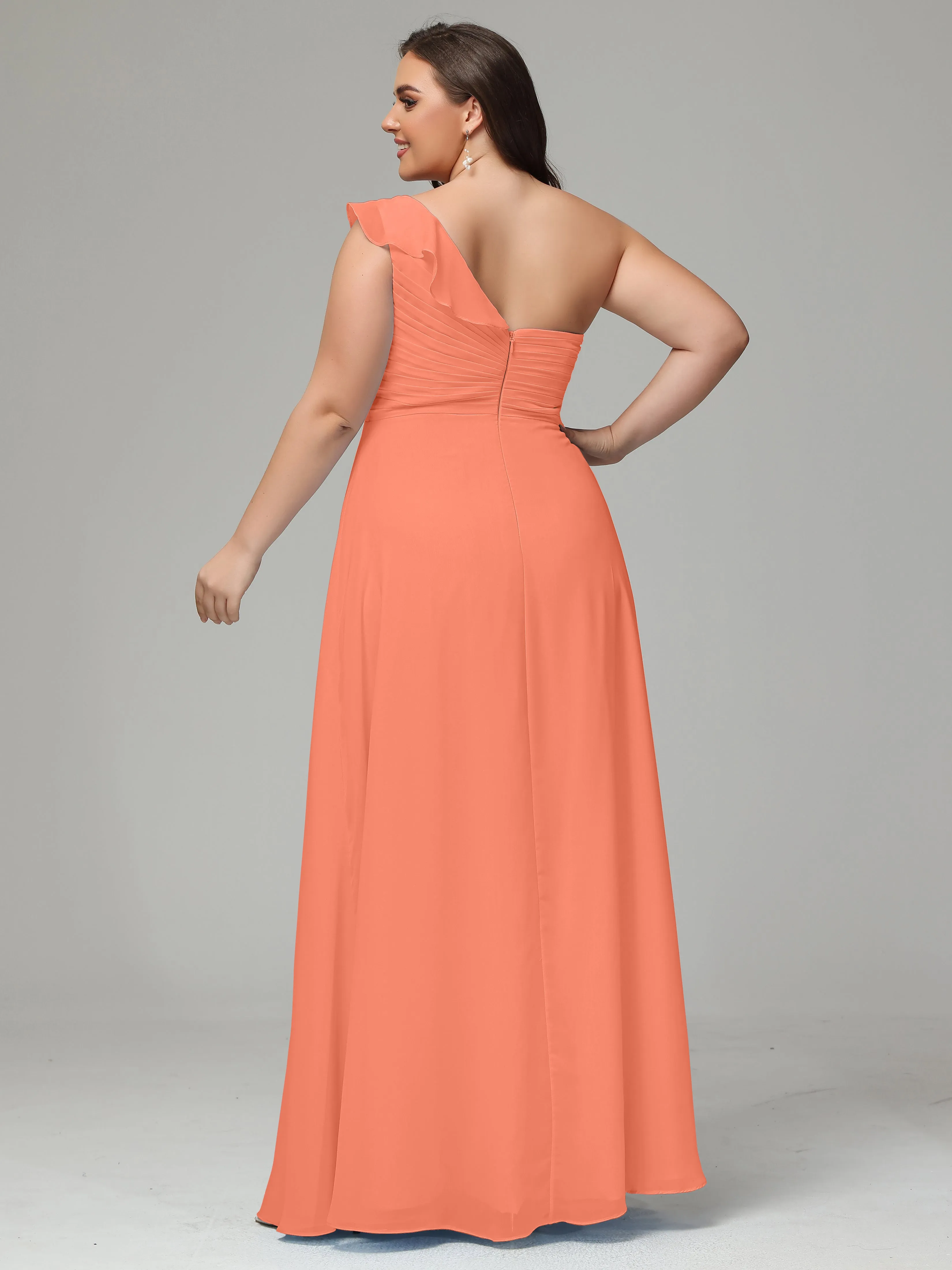 One-Shoulder Ruffles Chiffon Plus Size Bridesmaid Dresses