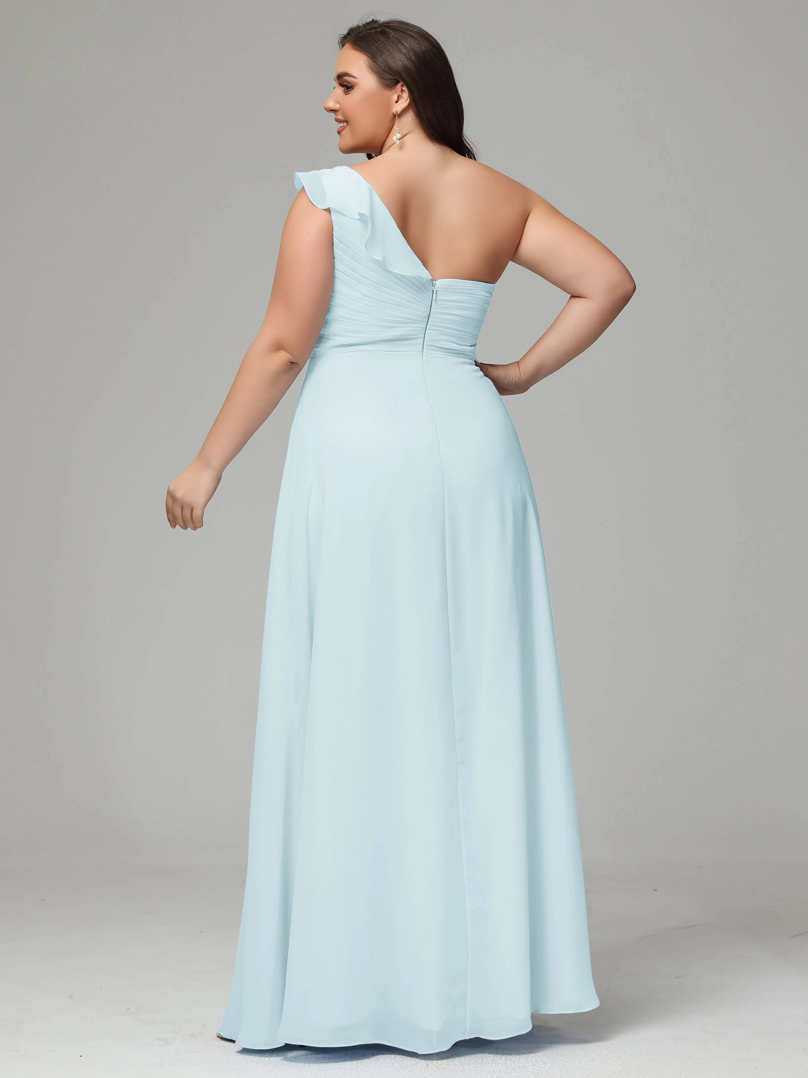 One-Shoulder Ruffles Chiffon Plus Size Bridesmaid Dresses