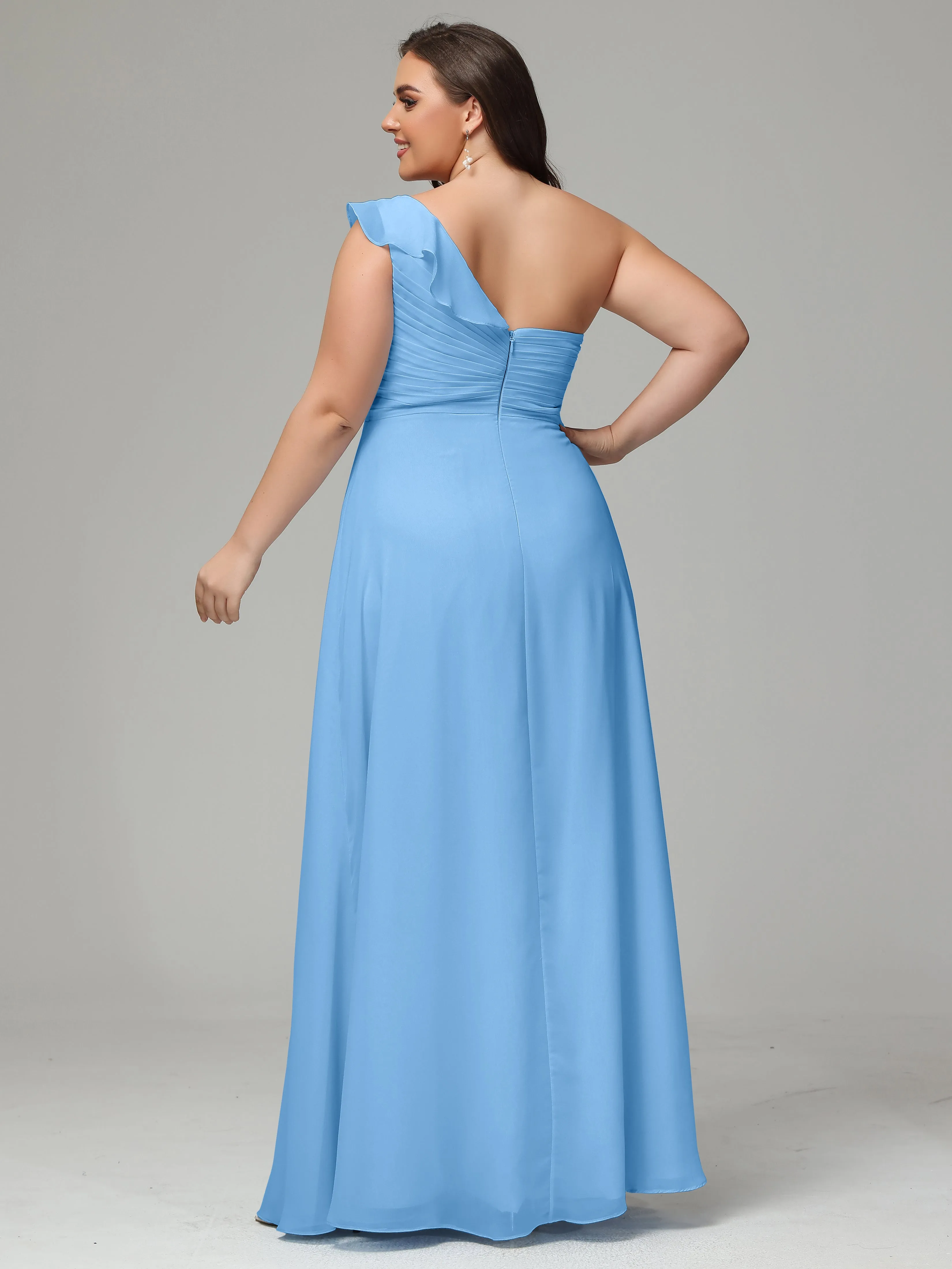 One-Shoulder Ruffles Chiffon Plus Size Bridesmaid Dresses