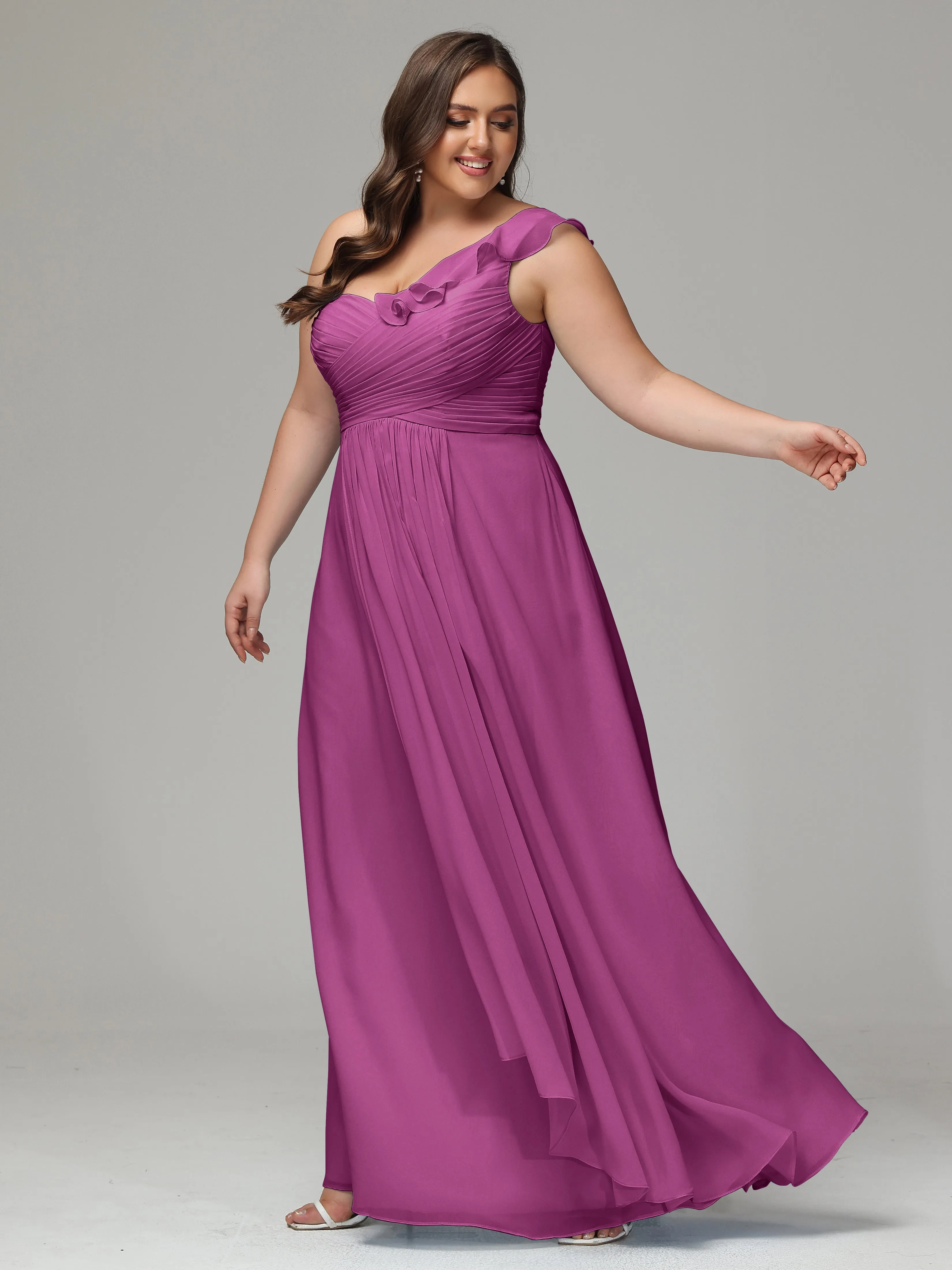 One-Shoulder Ruffles Chiffon Plus Size Bridesmaid Dresses