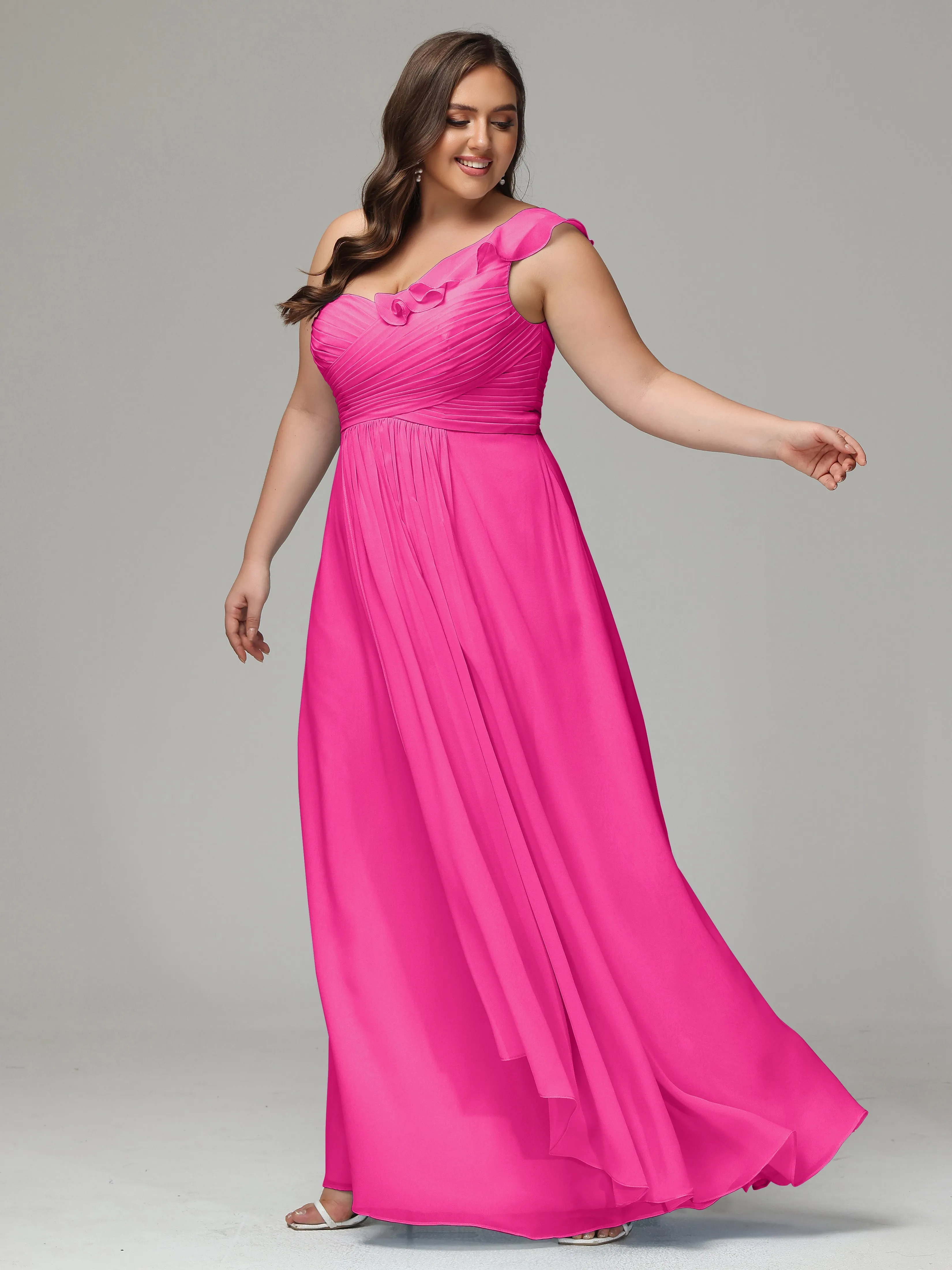 One-Shoulder Ruffles Chiffon Plus Size Bridesmaid Dresses