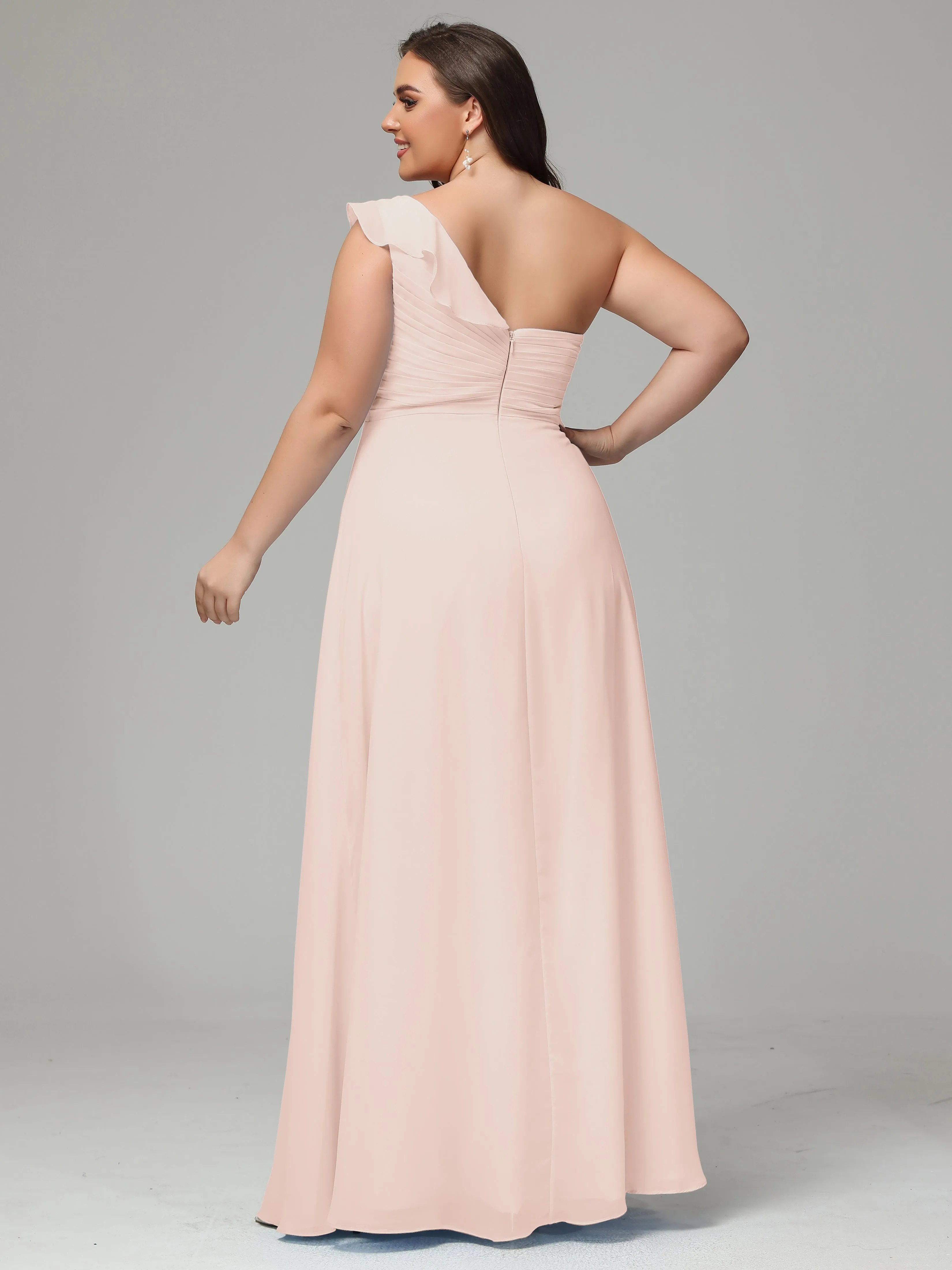 One-Shoulder Ruffles Chiffon Plus Size Bridesmaid Dresses