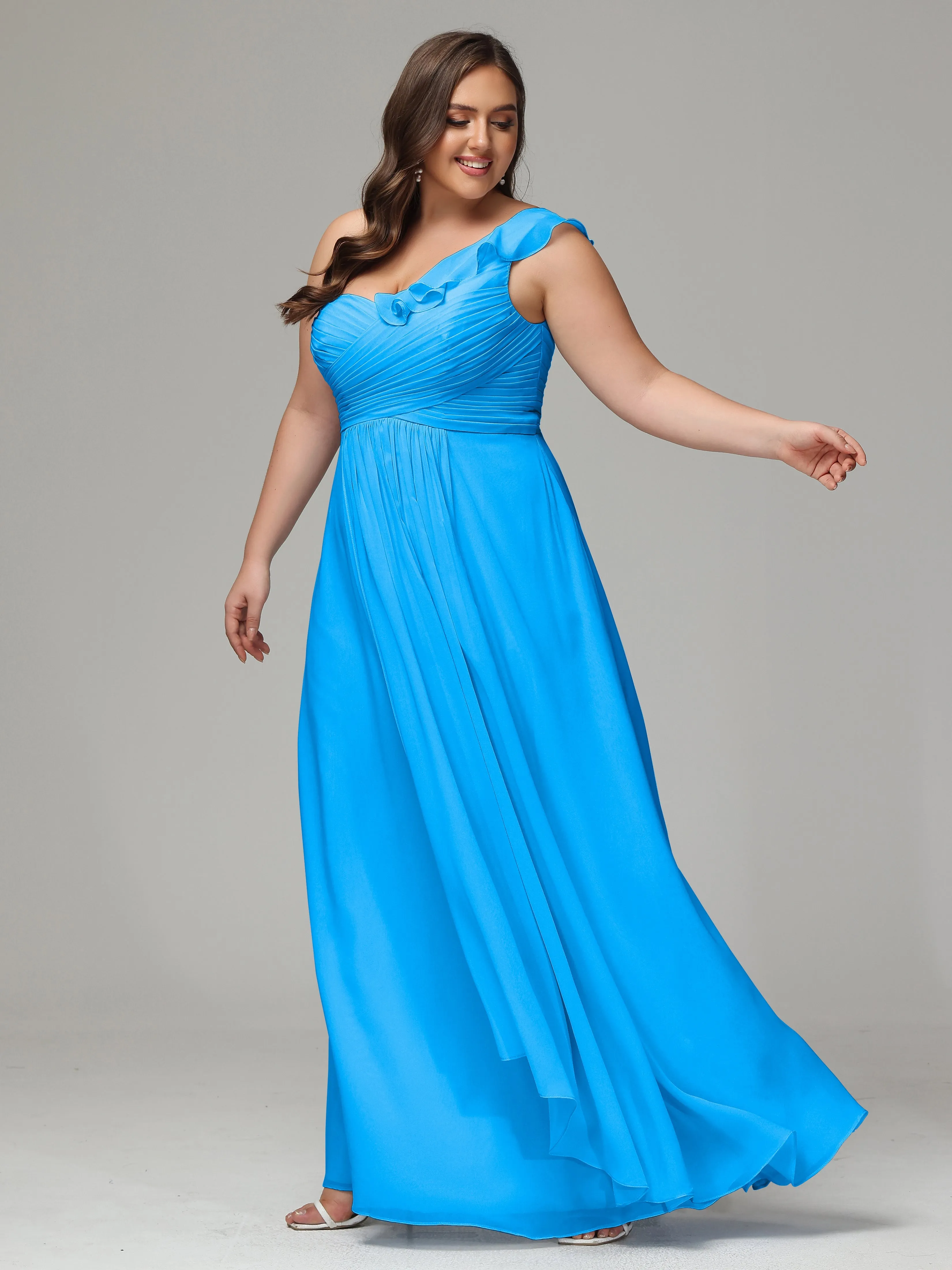 One-Shoulder Ruffles Chiffon Plus Size Bridesmaid Dresses