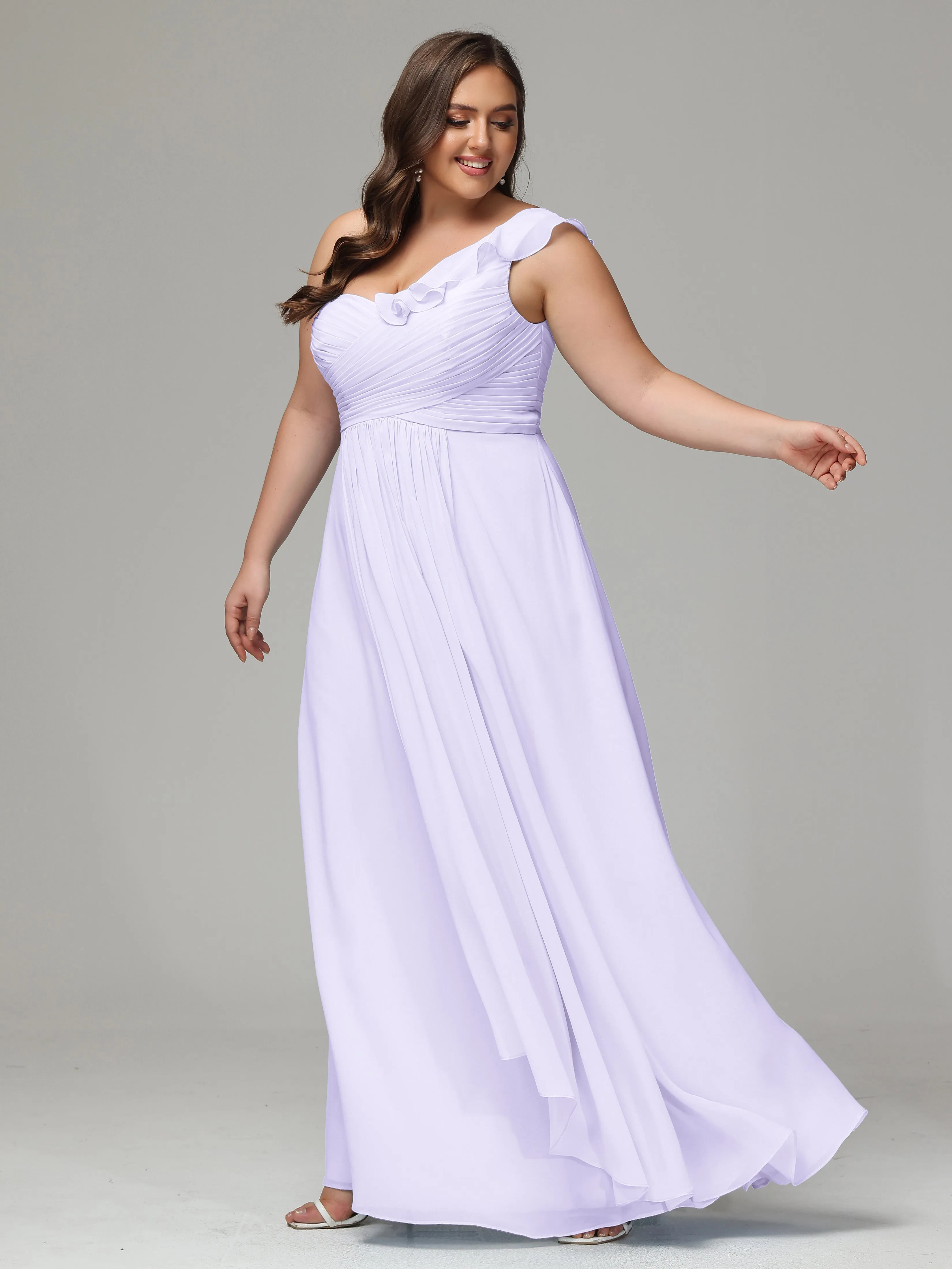 One-Shoulder Ruffles Chiffon Plus Size Bridesmaid Dresses