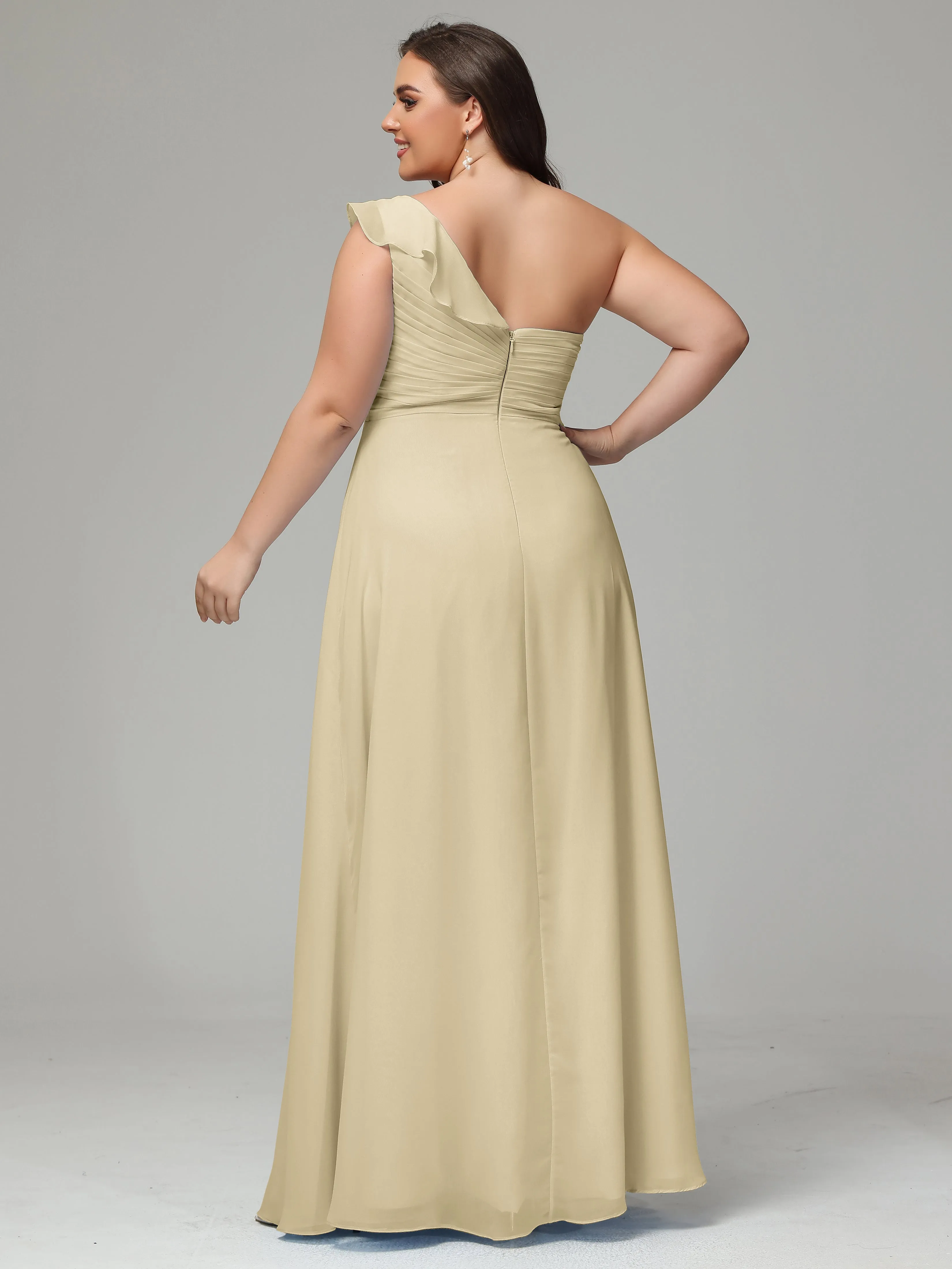 One-Shoulder Ruffles Chiffon Plus Size Bridesmaid Dresses