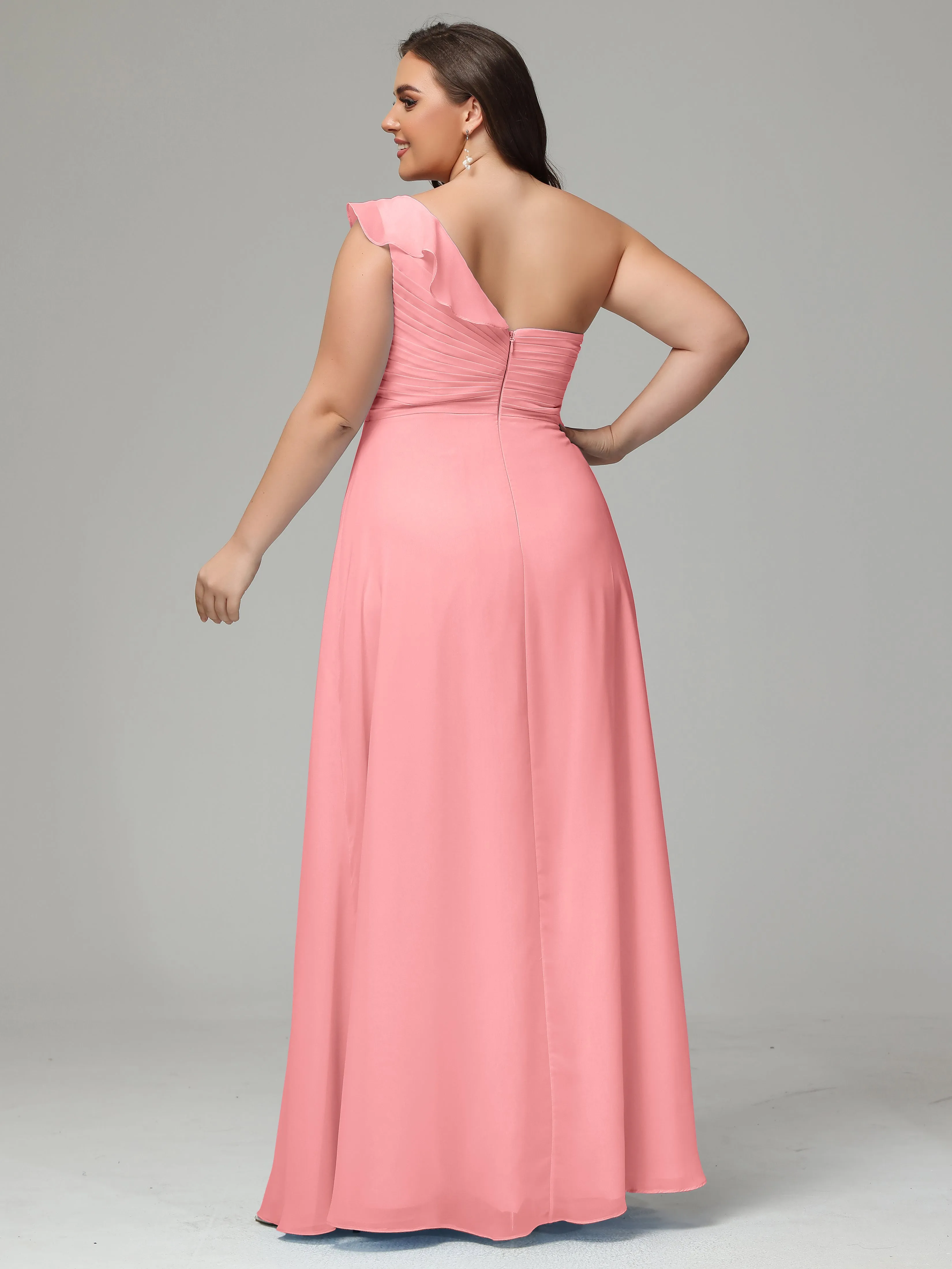 One-Shoulder Ruffles Chiffon Plus Size Bridesmaid Dresses