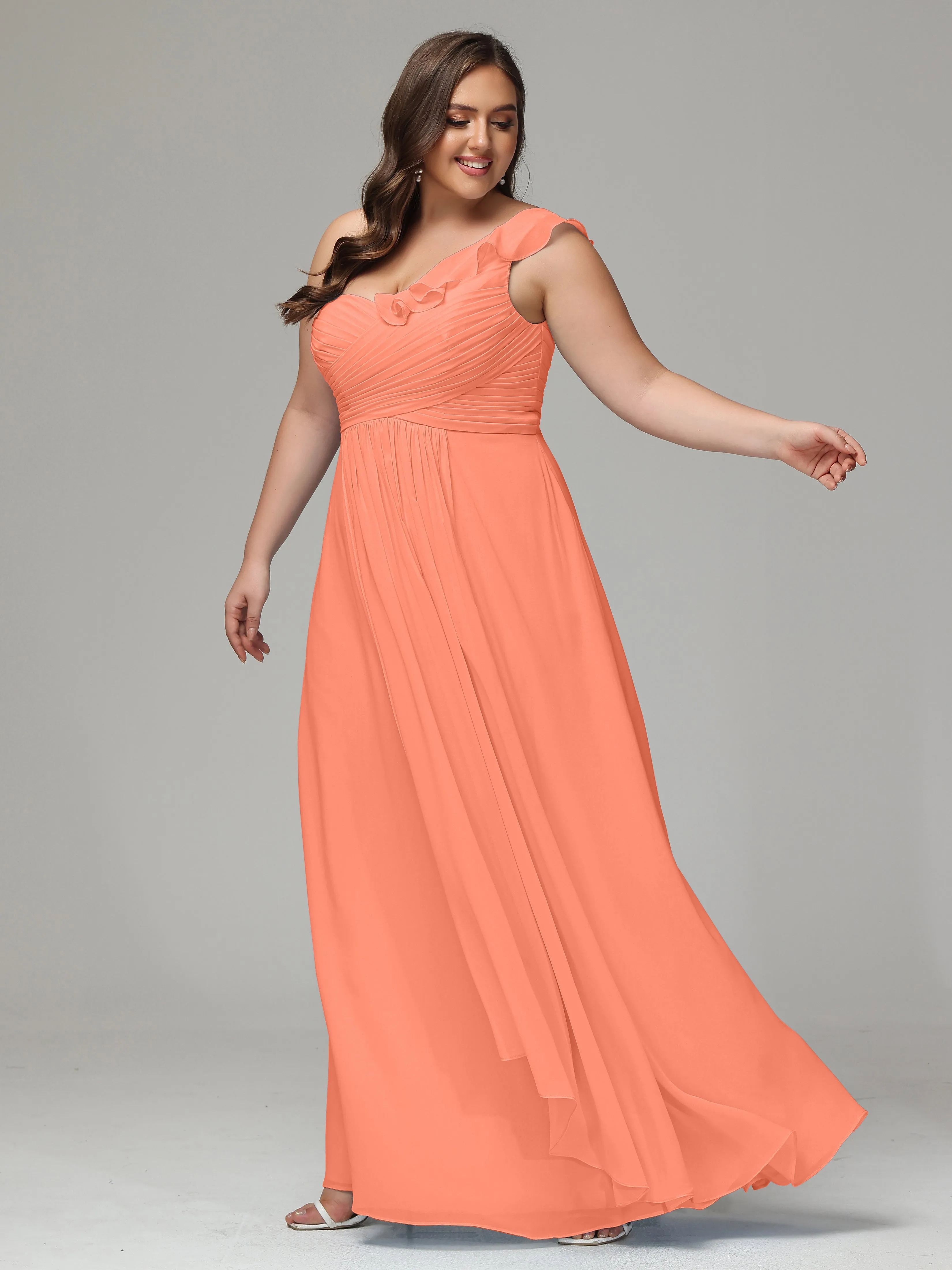 One-Shoulder Ruffles Chiffon Plus Size Bridesmaid Dresses