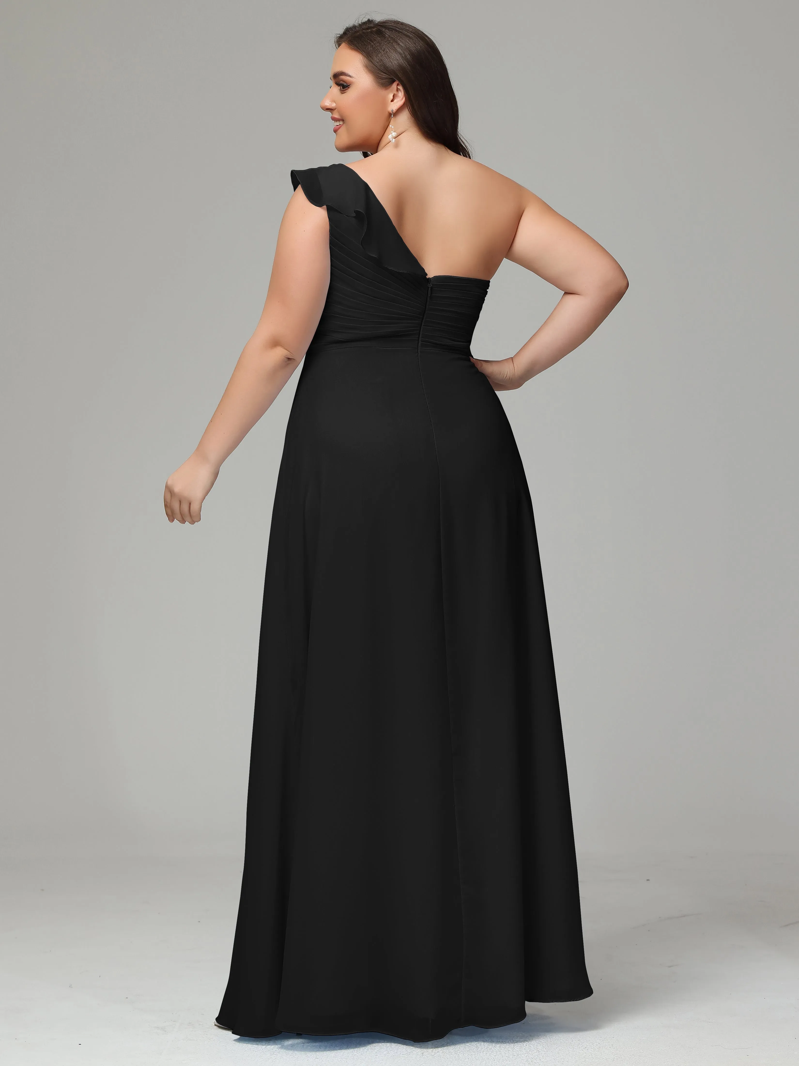 One-Shoulder Ruffles Chiffon Plus Size Bridesmaid Dresses