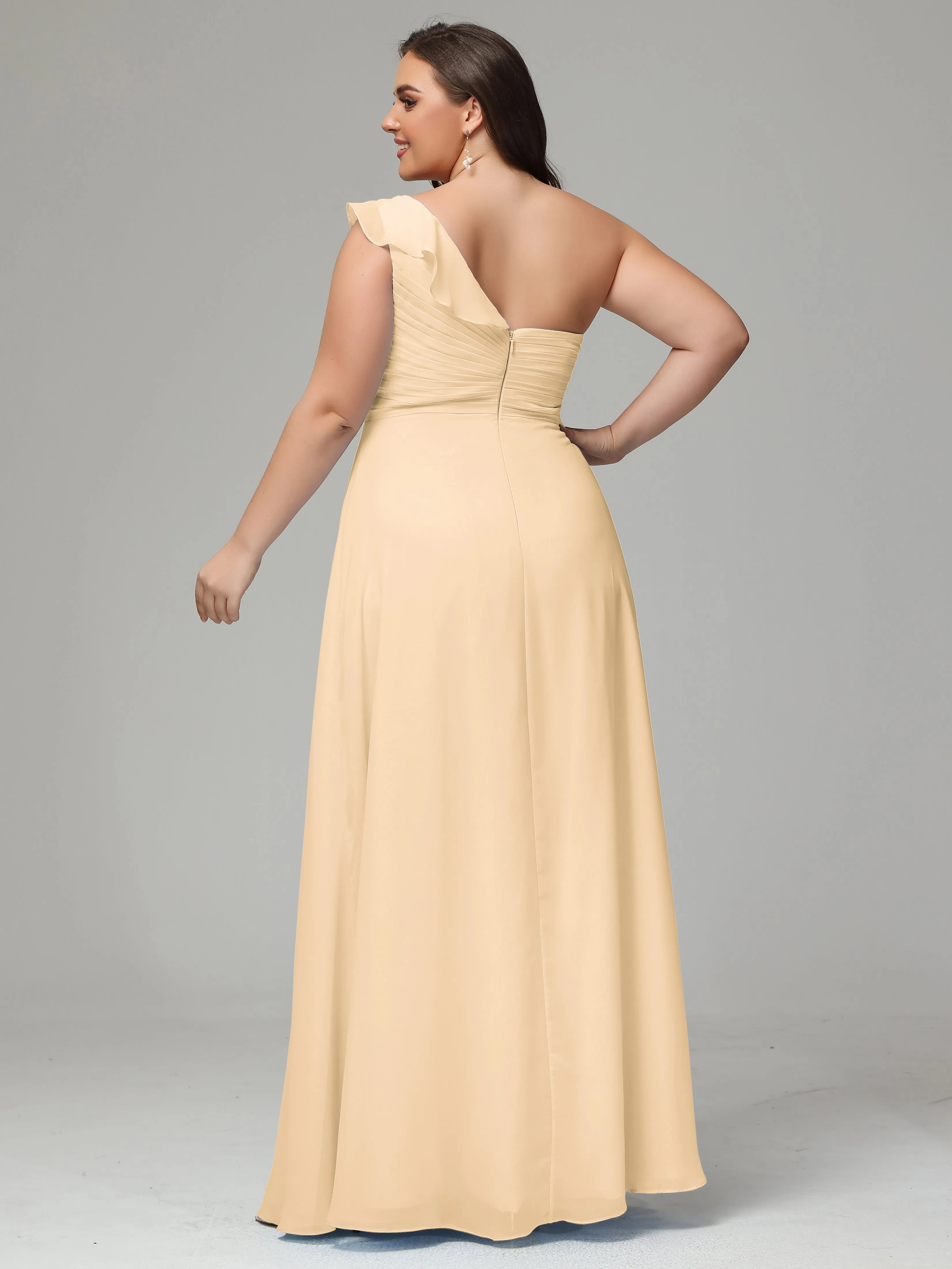 One-Shoulder Ruffles Chiffon Plus Size Bridesmaid Dresses