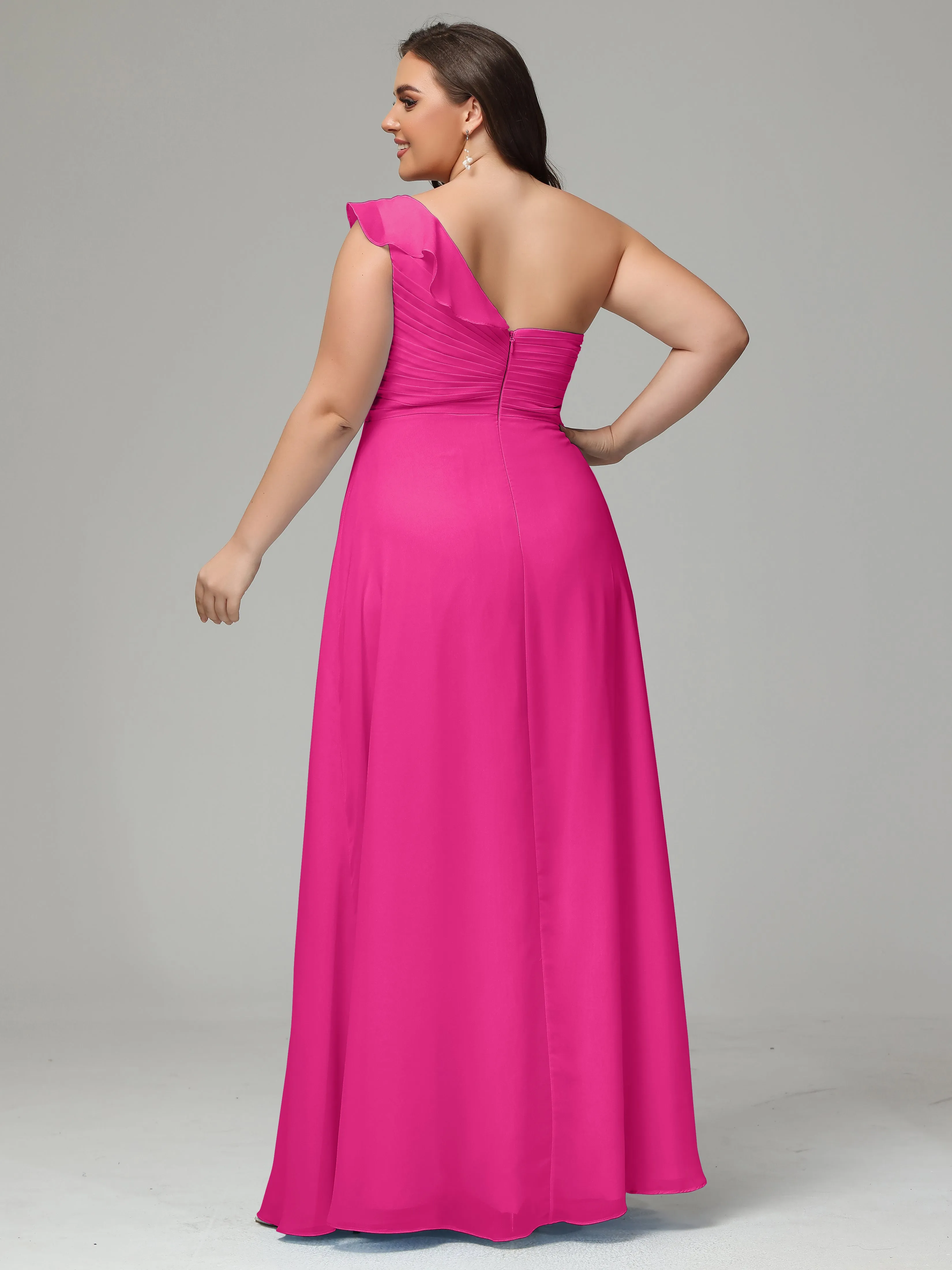 One-Shoulder Ruffles Chiffon Plus Size Bridesmaid Dresses