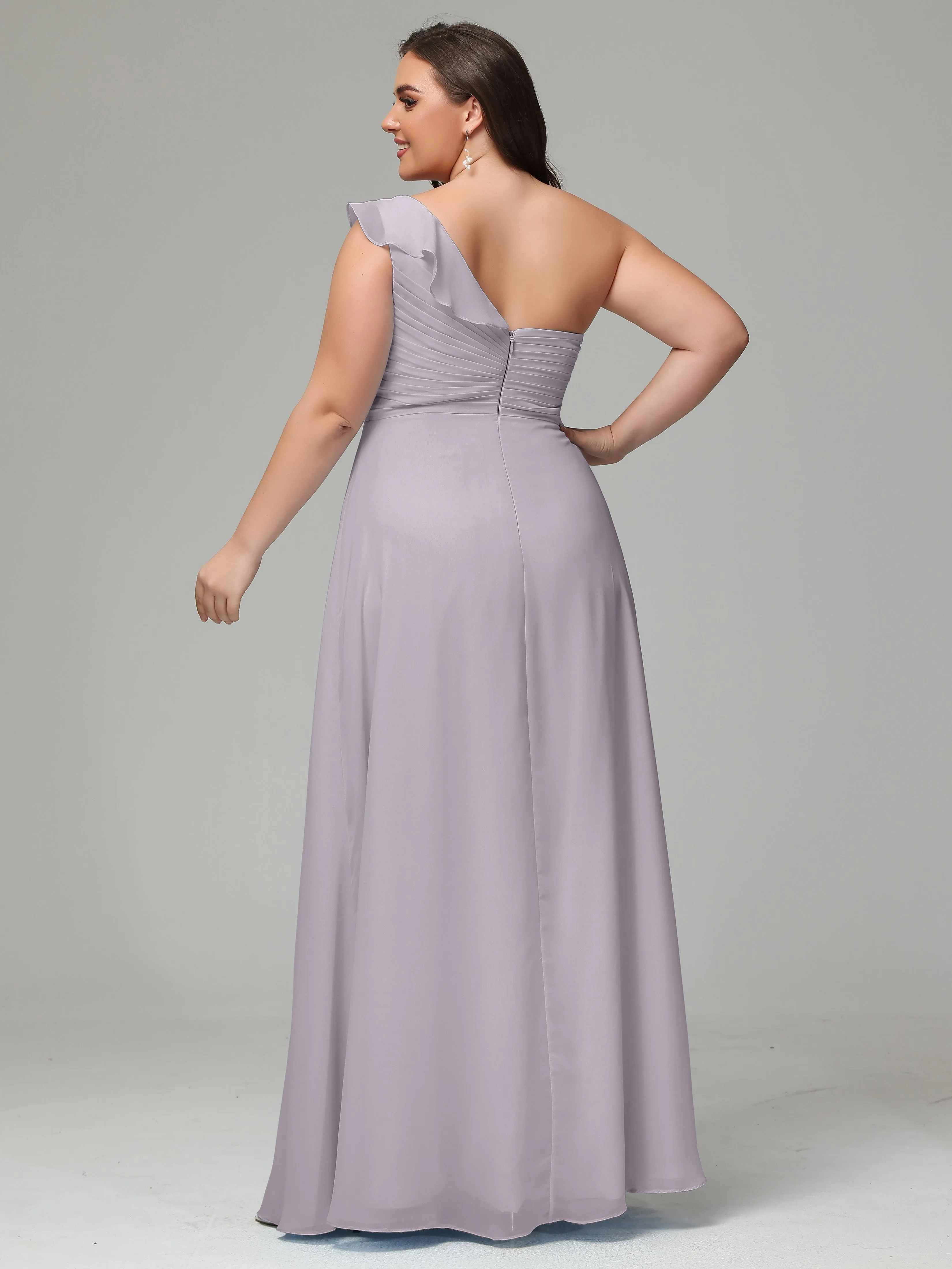 One-Shoulder Ruffles Chiffon Plus Size Bridesmaid Dresses