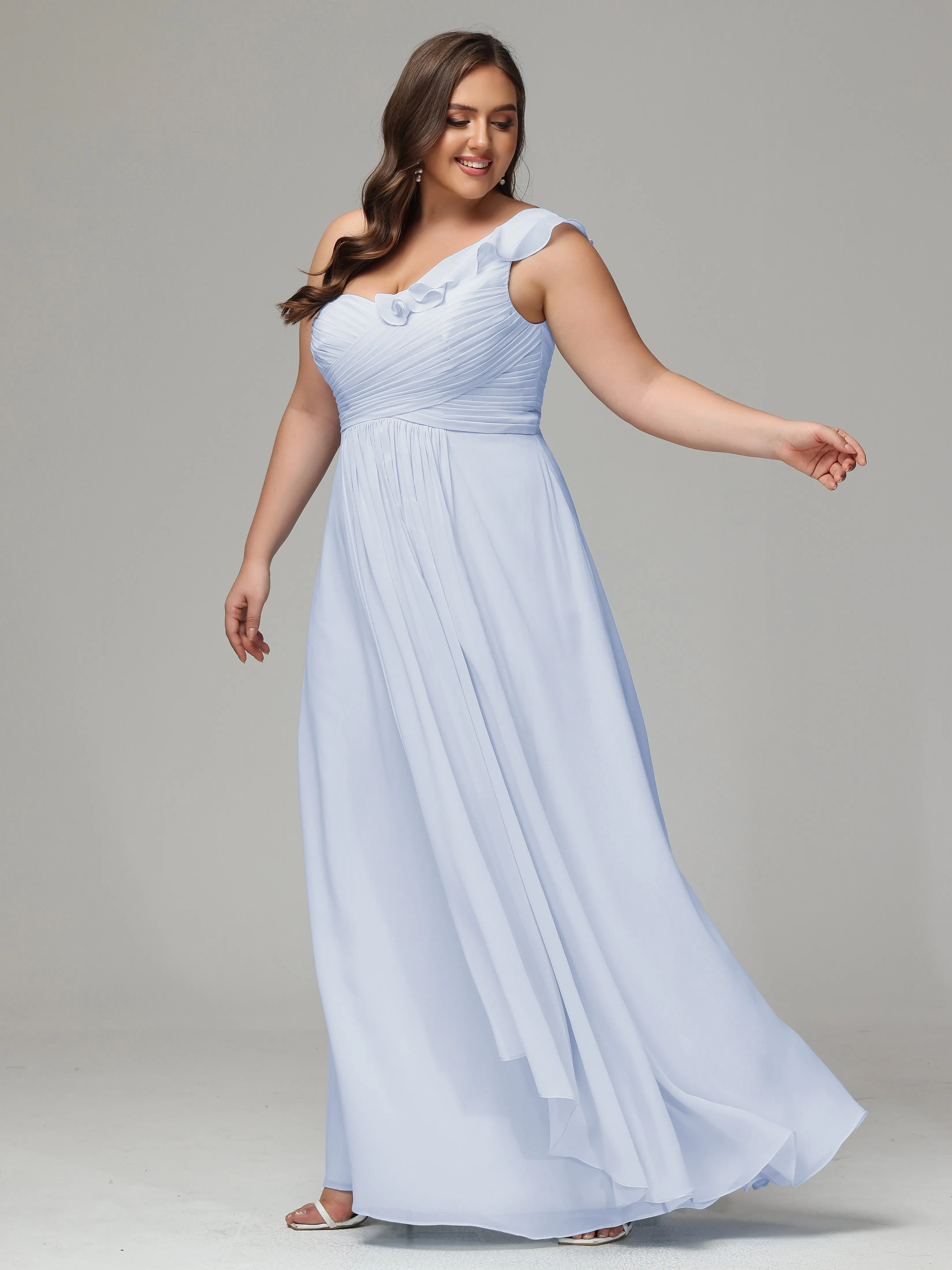 One-Shoulder Ruffles Chiffon Plus Size Bridesmaid Dresses