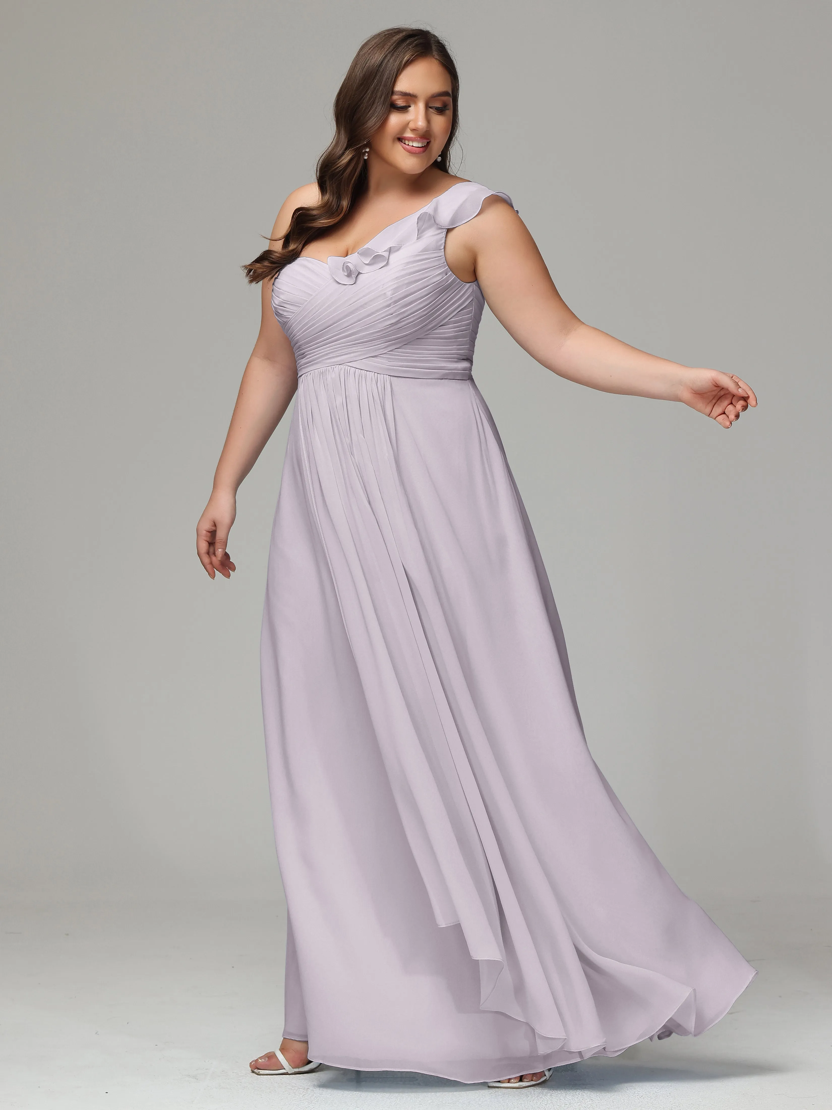 One-Shoulder Ruffles Chiffon Plus Size Bridesmaid Dresses