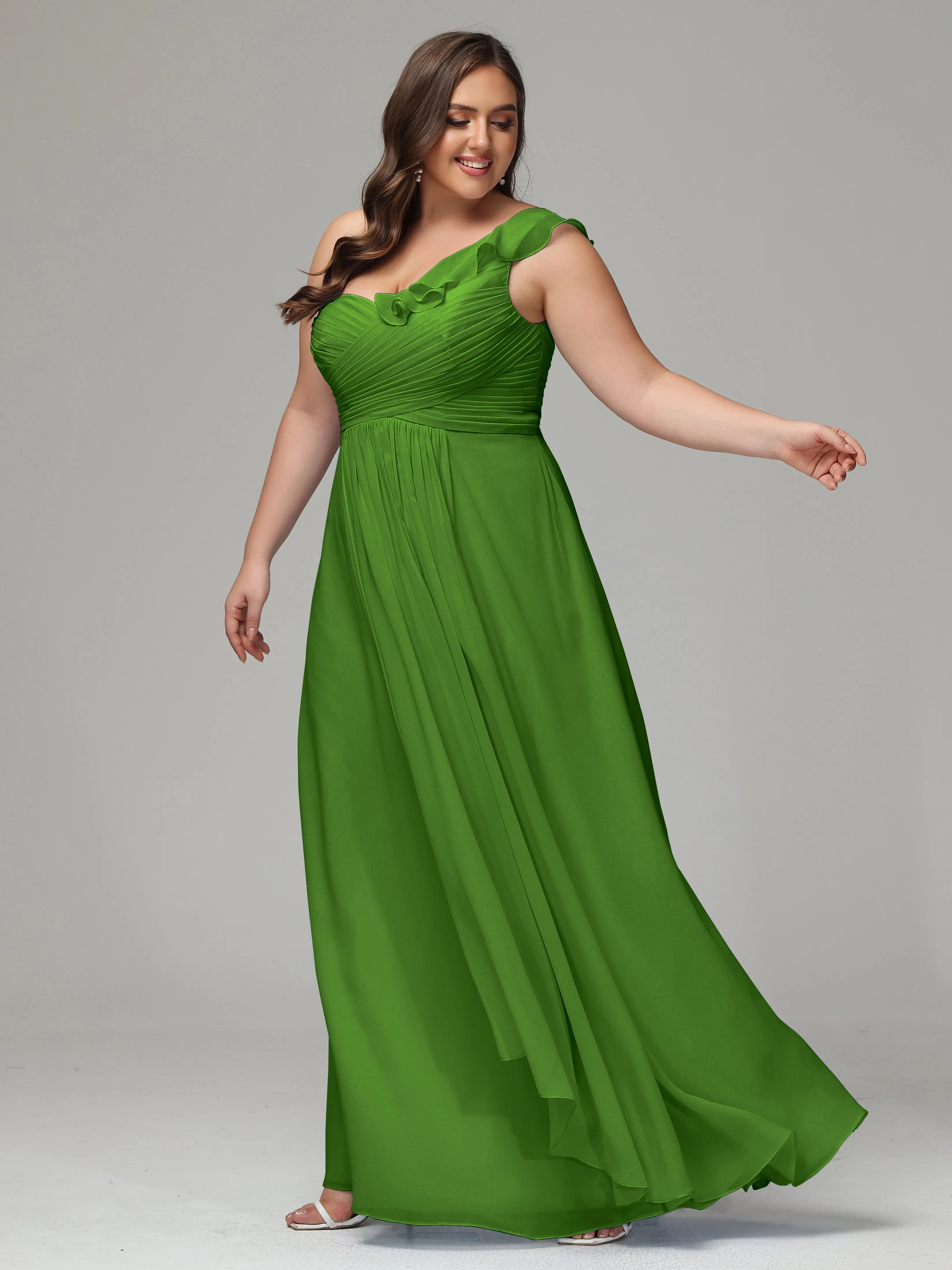 One-Shoulder Ruffles Chiffon Plus Size Bridesmaid Dresses