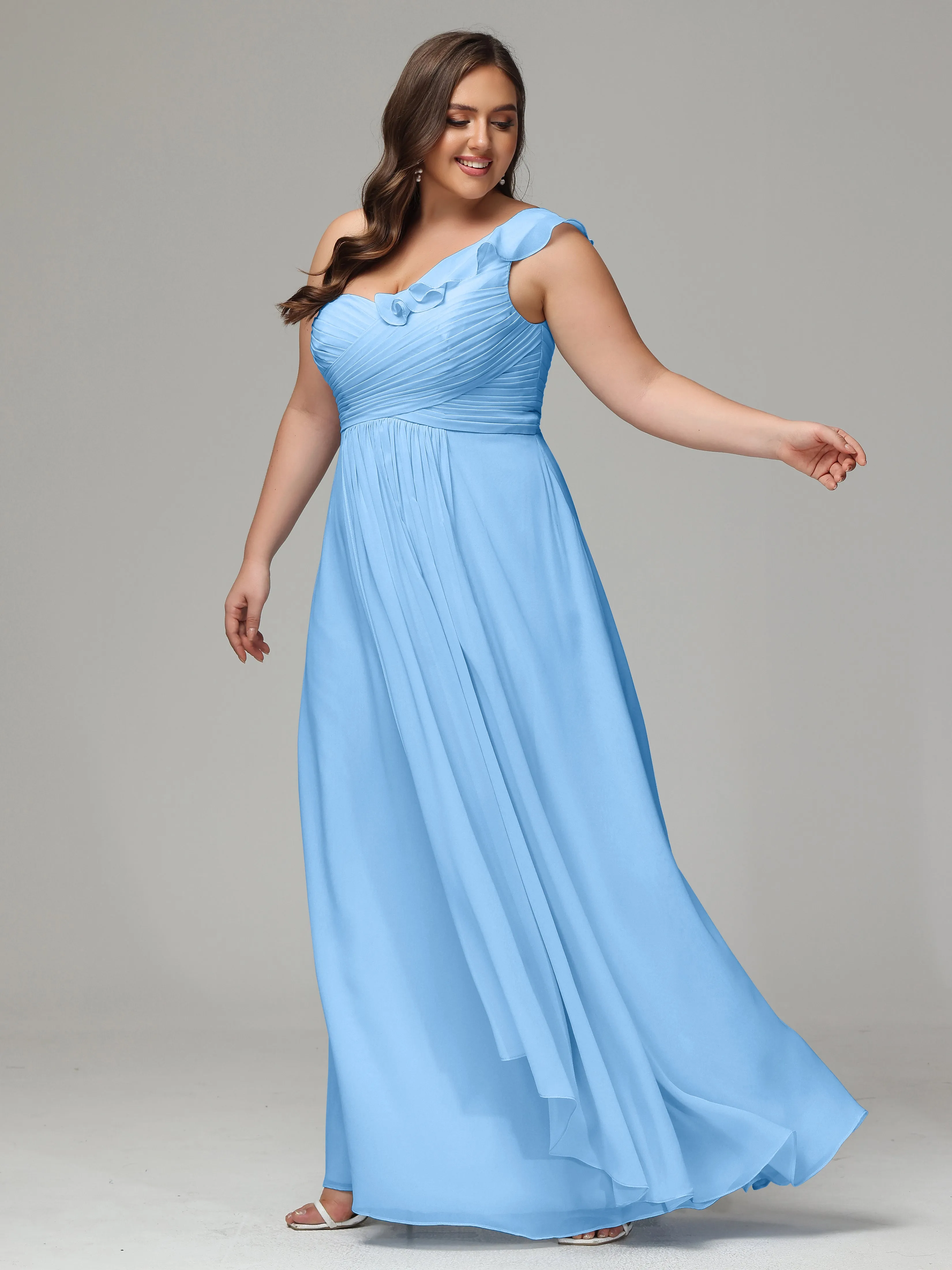 One-Shoulder Ruffles Chiffon Plus Size Bridesmaid Dresses